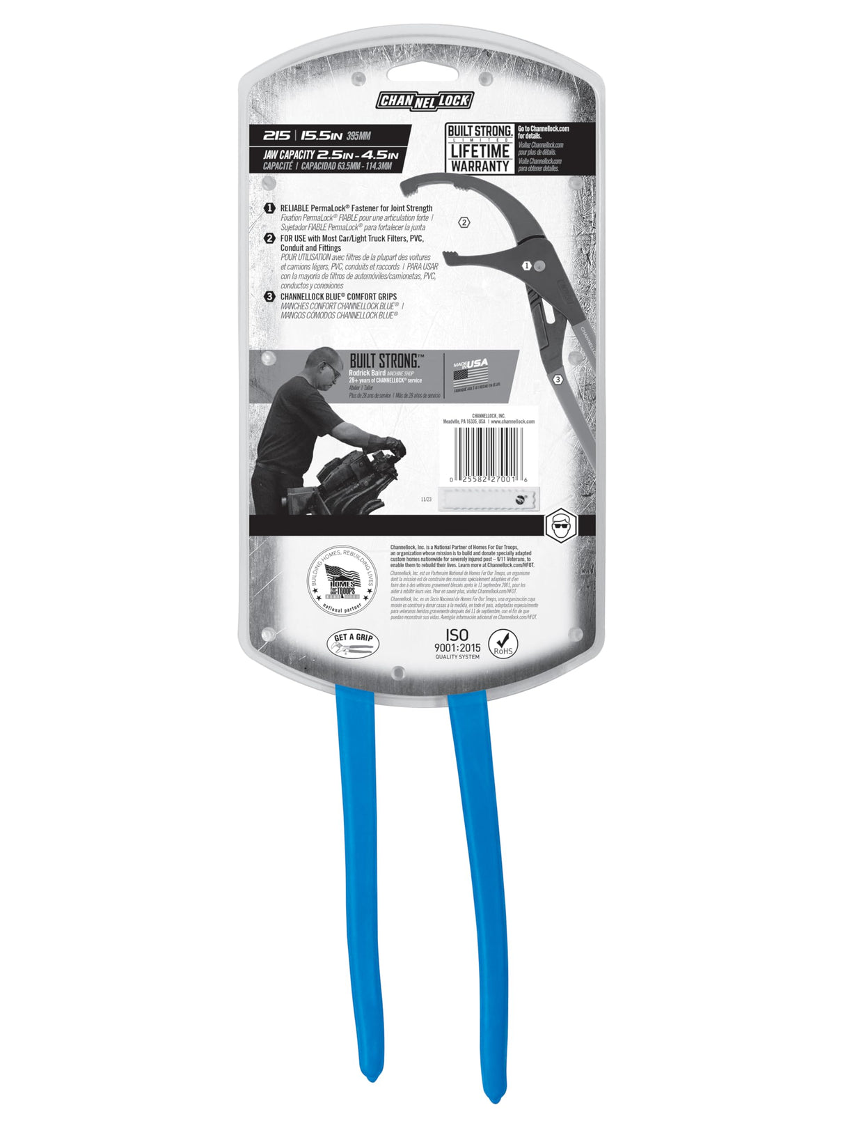 CHANNELLOCK 209 9-inch Oil Filter/PVC Pliers | Made in USA | 1.75 to 3-inch Jaw Capacity | Forged High Carbon Steel | Ideal for Engine Oil Filters, Conduit, and Fittings