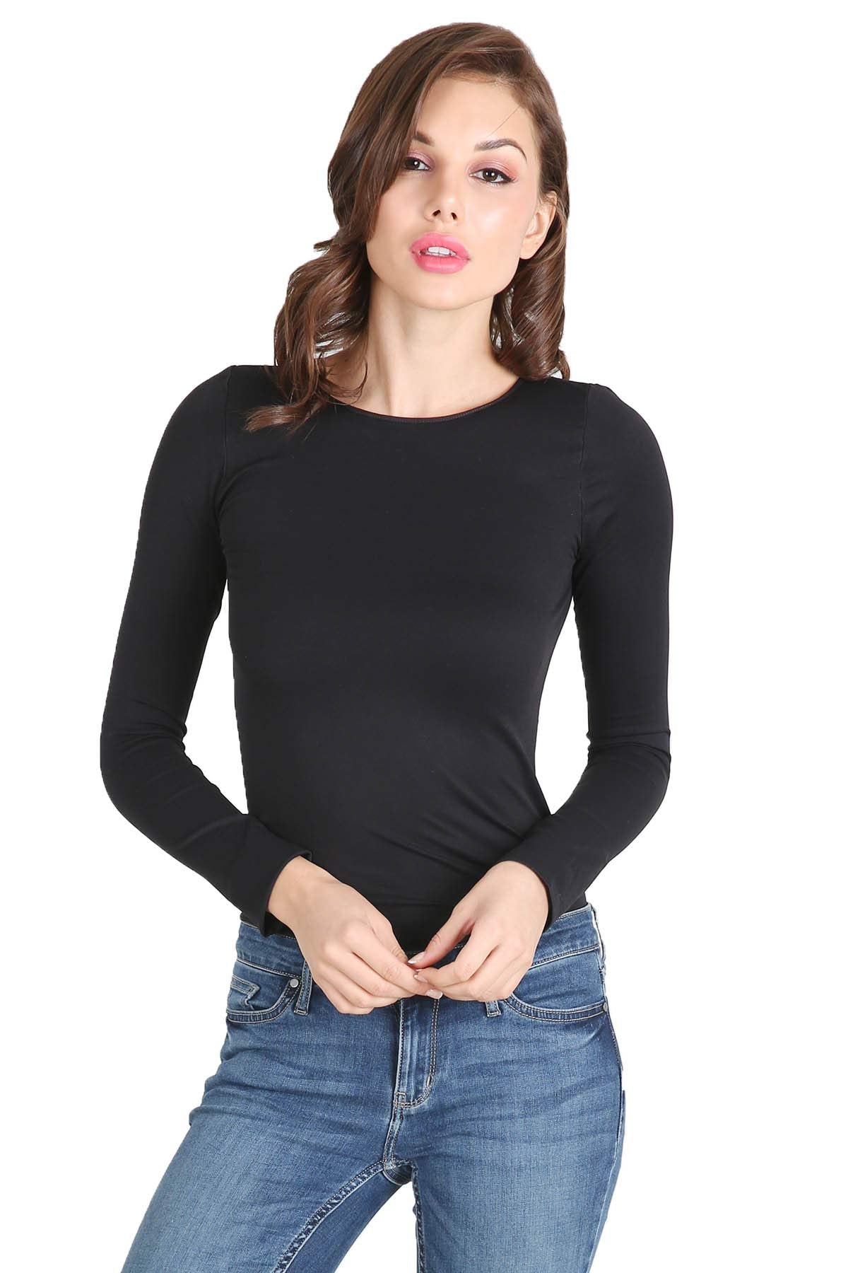 NIKIBIKI Women Seamless Long Sleeve Crew Neck Top, Made in U.S.A, One Size