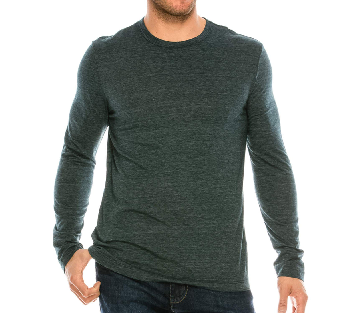 YURO-K Men's Binded Neck Premium Tri-Blend Classic Long Sleeve Crew Neck T-Shirt S-XX Large