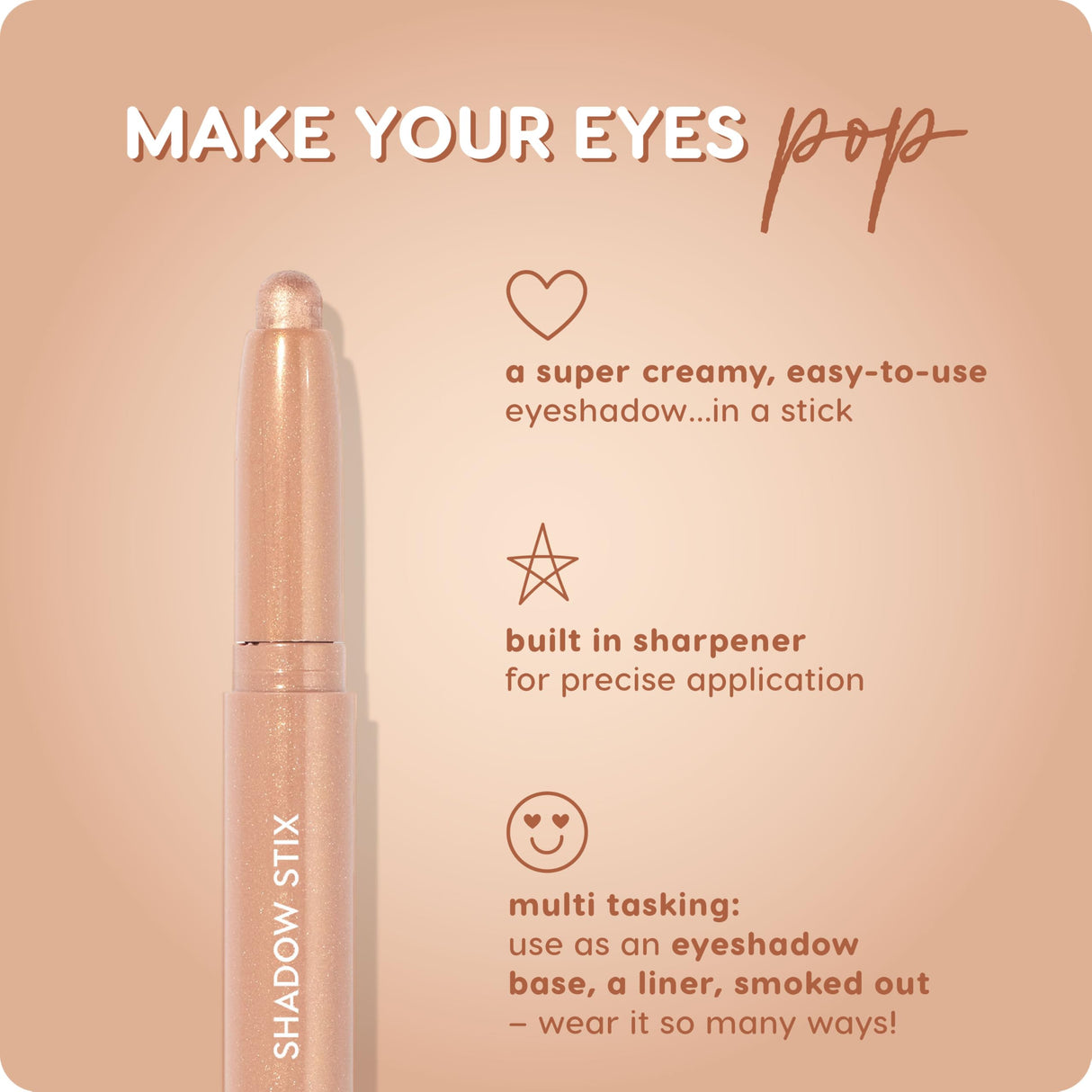 ColourPop Shadow Stix - Cream Eyeshadow Stick with Long-Lasting Color - Multi-Use Cream Makeup with a Built-In Sharpener & Precise Tip for Easy Application - Bare With Me (0.05 oz)
