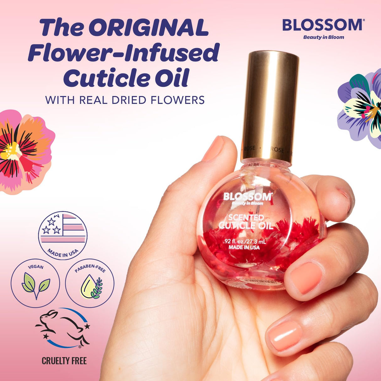 Blossom Scented Cuticle Oil, Infused with Real Flowers, Hydrating, Moisturizing, Strengthening, Made in USA, 0.5 fl. oz, Amazon Exclusive, Watermelon