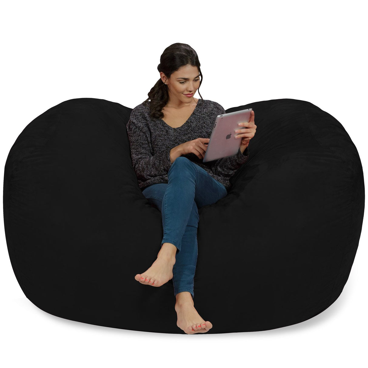Chill Sack Bean Bag Chair: Huge 6' Memory Foam Furniture Bag and Large Lounger - Big Sofa with Soft Micro Fiber Cover - Red Furry