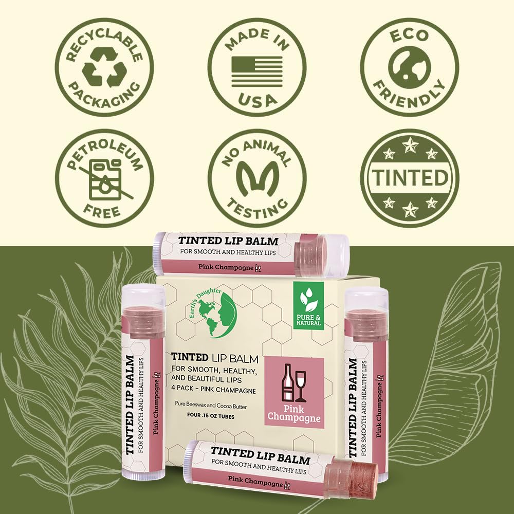 USDA Organic Lip Balm 6-Pack by Earth's Daughter Stocking Stuffers - Fruit Flavors, Beeswax, Coconut Oil, Vitamin E - Best Lip Repair Chapstick for Dry Cracked Lips - Moisturizing Lip Care