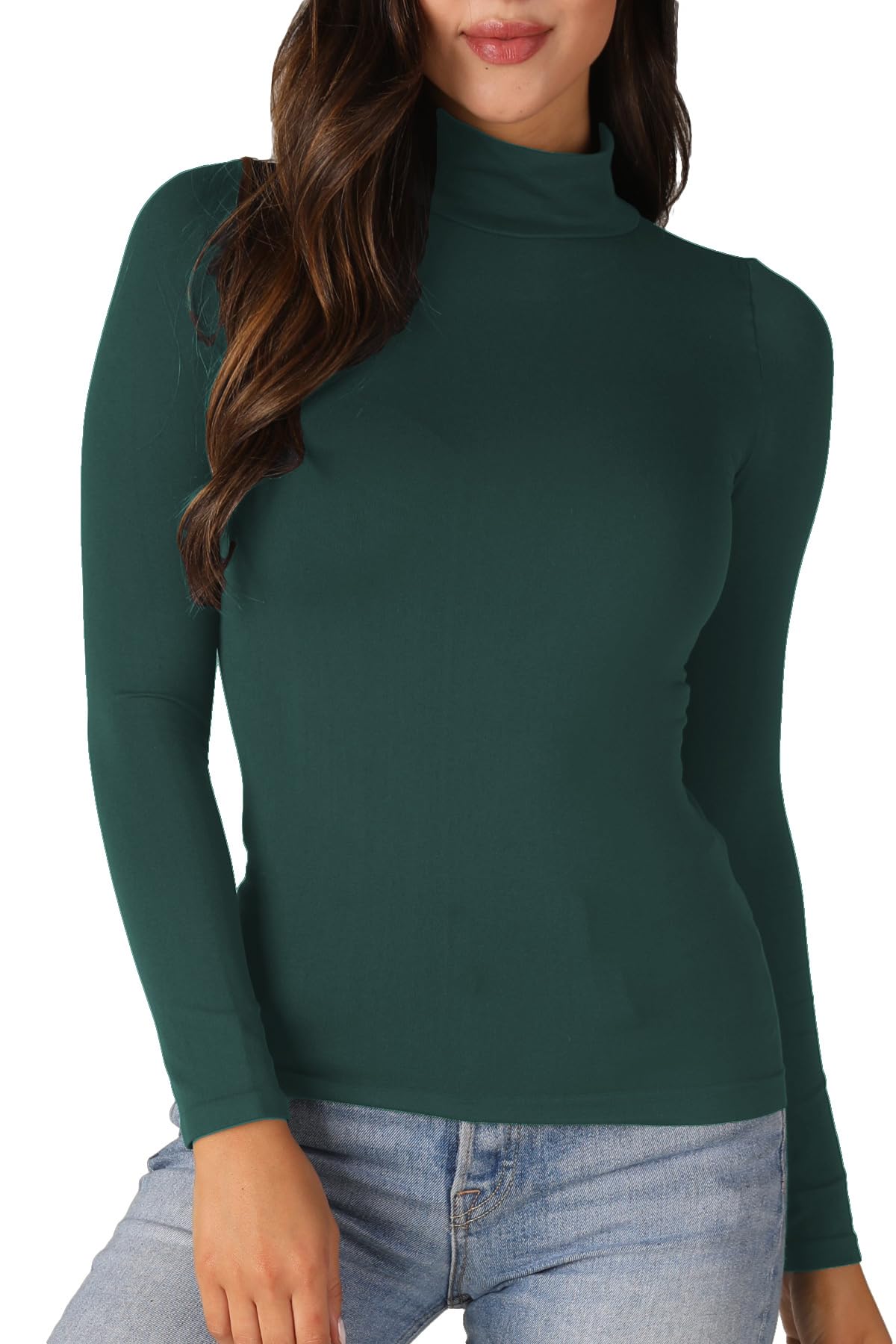 NIKIBIKI Women Seamless Long Sleeve Mock Neck Top, Made in U.S.A, One Size