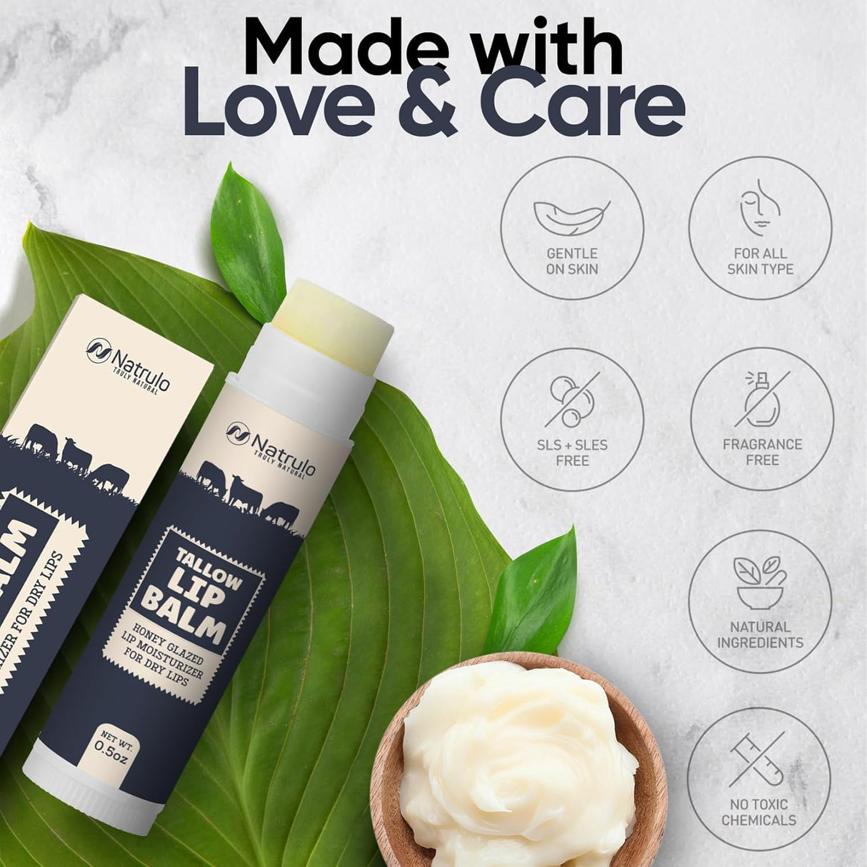 Beef Tallow Lip Balm – Natural Tallow Beeswax Chapstick – Hydrating Moisturizer Grass Fed Bison Tallow Balm Lip Care – Soothes Chapped, Dry Lips, Sensitive Skin – Long Lasting & Vitamin Rich USA-Made