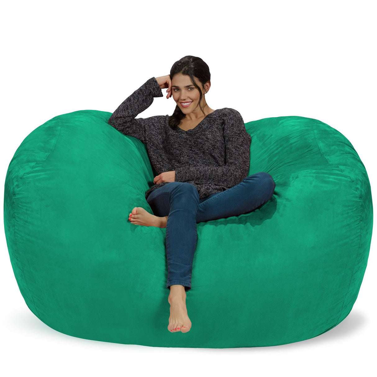 Chill Sack Bean Bag Chair: Huge 6' Memory Foam Furniture Bag and Large Lounger - Big Sofa with Soft Micro Fiber Cover - Red Furry