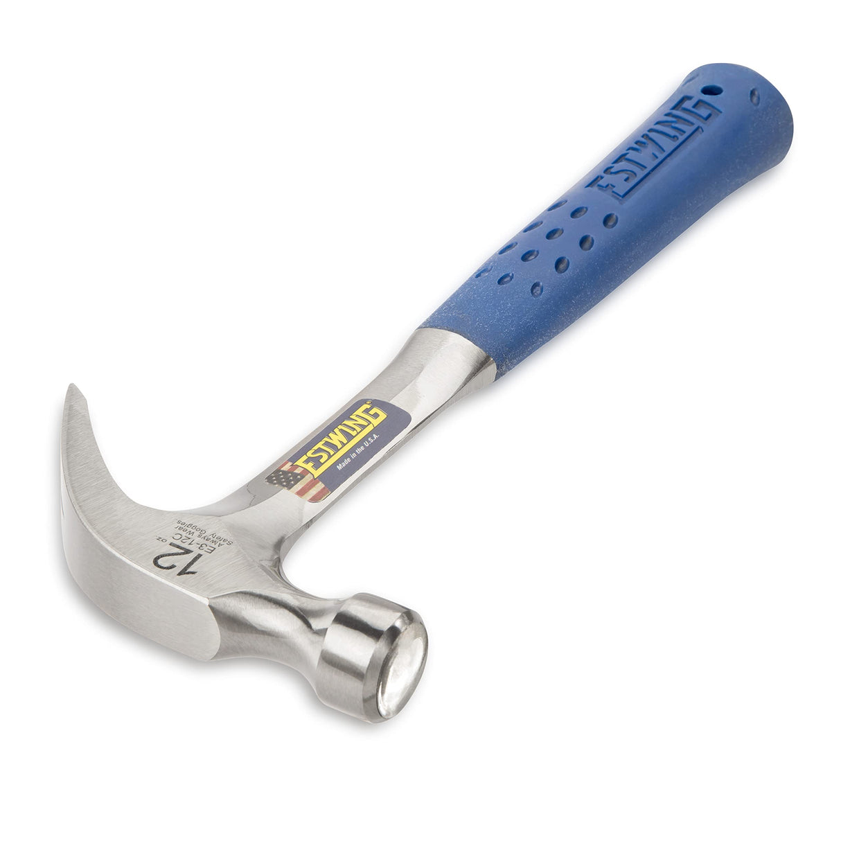 ESTWING Hammer - 12 oz Curved Claw with Smooth Face & Shock Reduction Grip - E3-12C