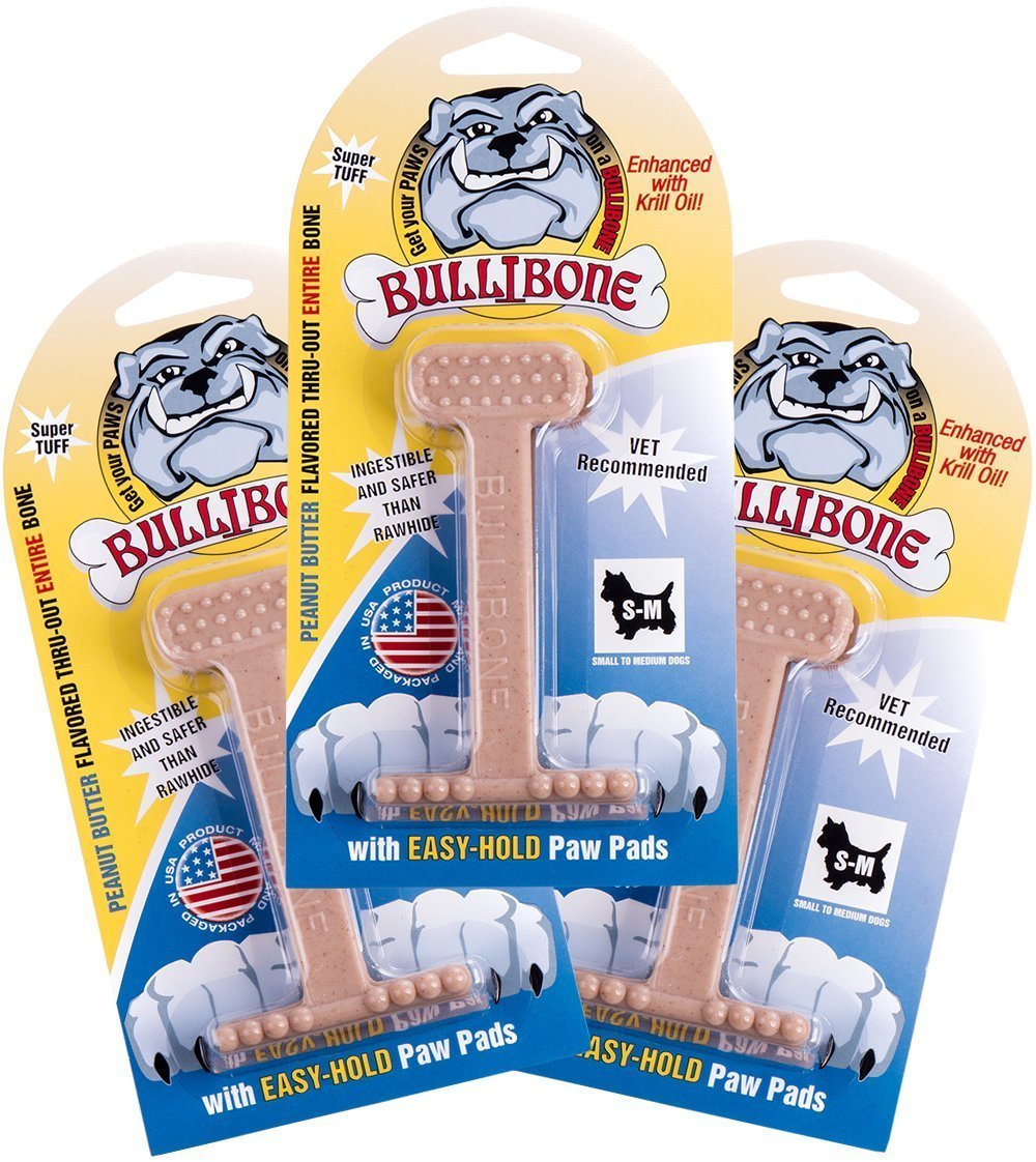 Bullibone Nylon Dog Chew Toy Nylon Bone - Improves Dental Hygiene, Easy to Grip Bottom, and Permeated with Flavor (Bacon, Large - 2 Pack)