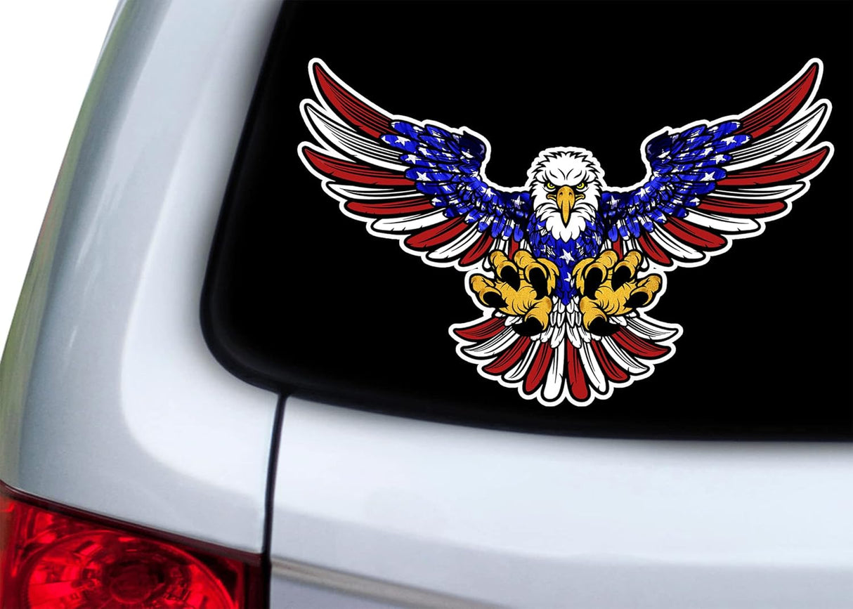 Rogue River Tactical Large 10x6 American Eagle USA Flag Car Decal Window Die Cut and Four USA 3x5 Patriotic Auto Bumper Bundle Sticker Vinyl Decal for Car Truck RV SUV Boat Support US Military Combo