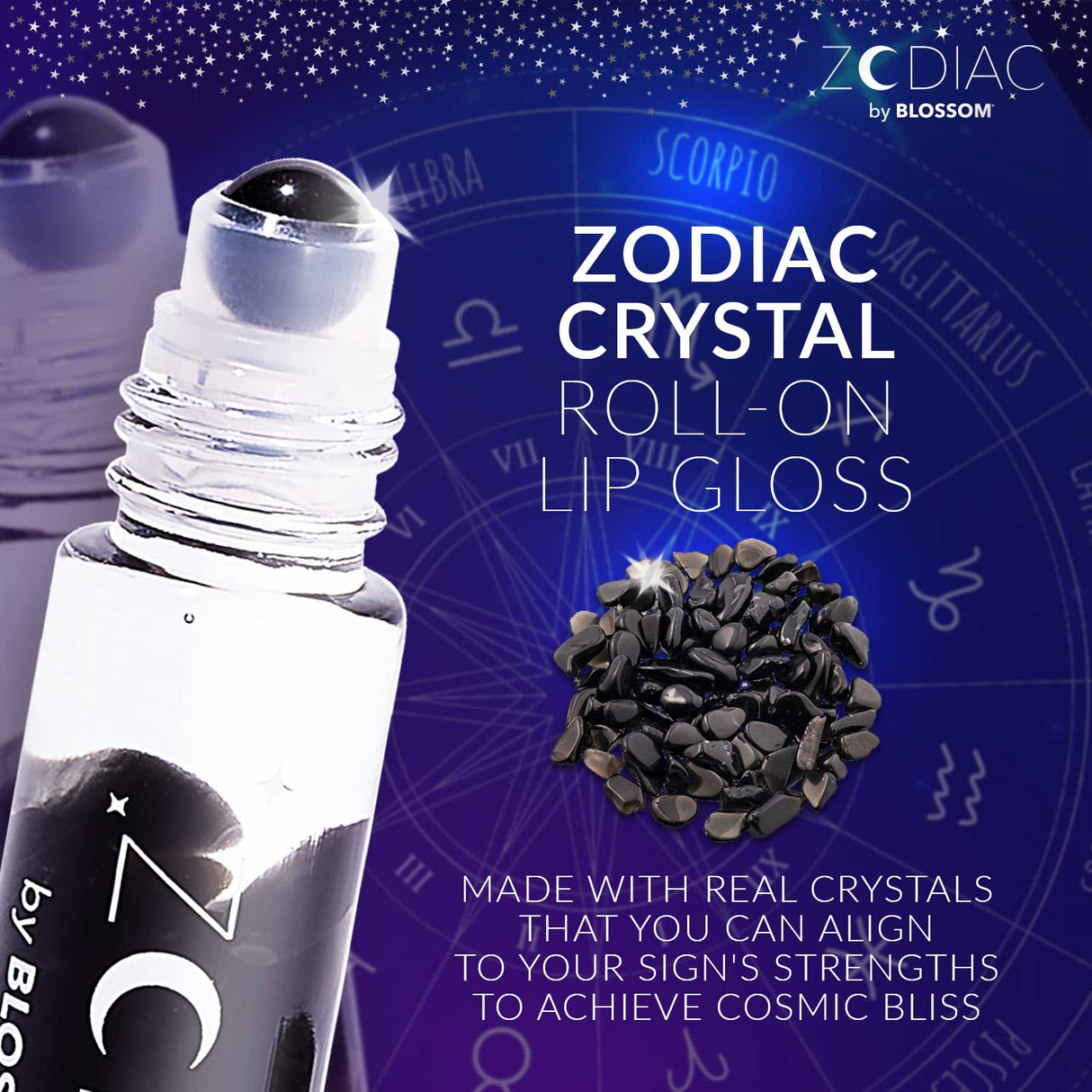 Blossom Zodiac Sign Roll-On Lip Gloss, Vanilla Scented + Moisturizing with Crystals, Made in USA, 0.20 fl. oz./5.9ml, Aquarius