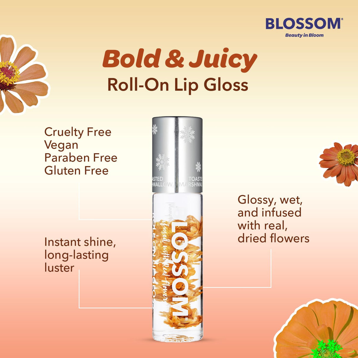 Blossom Scented Roll on Lip Gloss, Infused with Real Flowers, Made in USA, 0.20 fl. oz./5.9ml, Watermelon