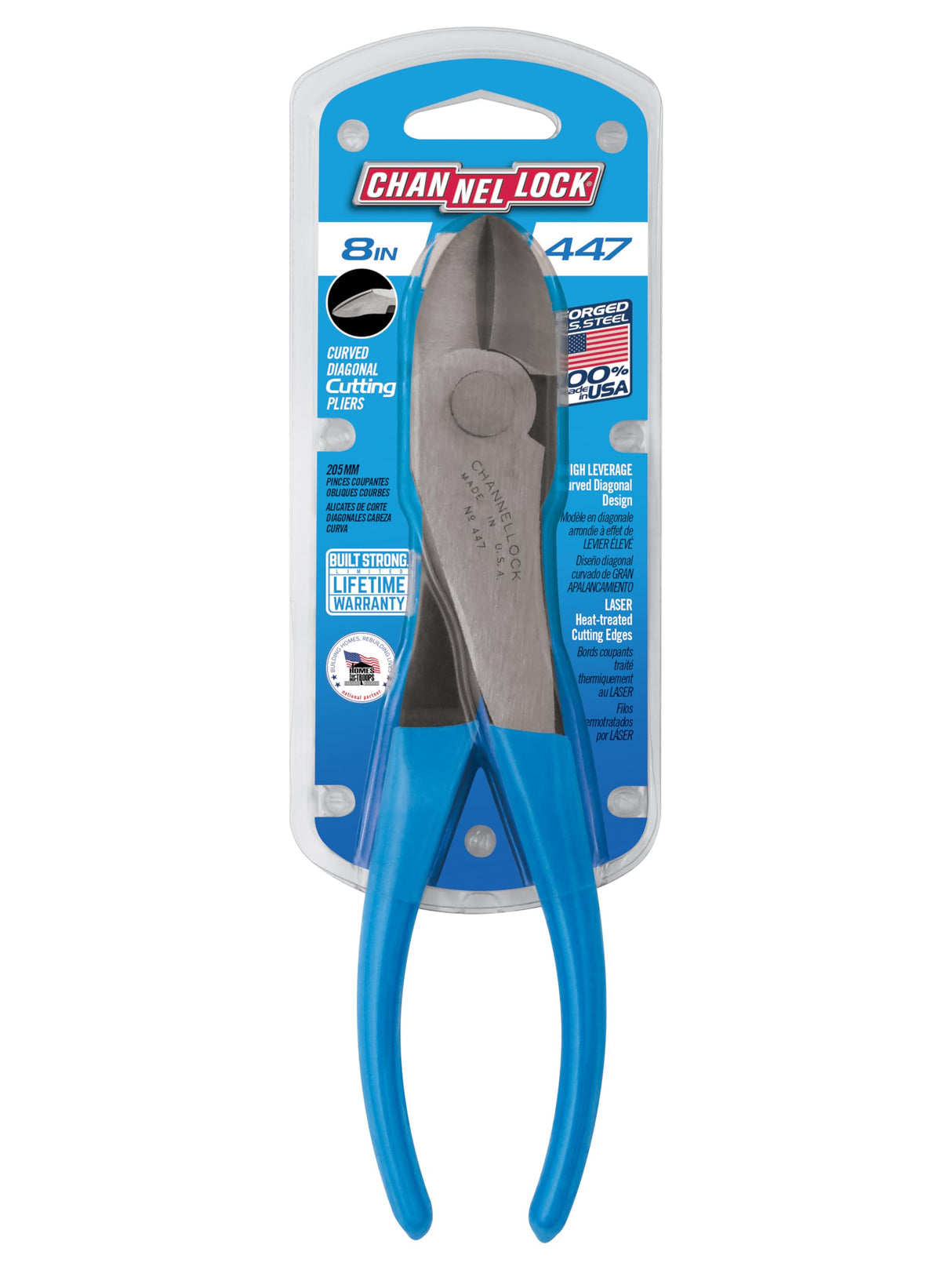 Channellock 447 GIDDS2-821226 Curved Jaw Diagonal Cutting Plier Grey/Blue, 7.5-Inch Curved Diagonal