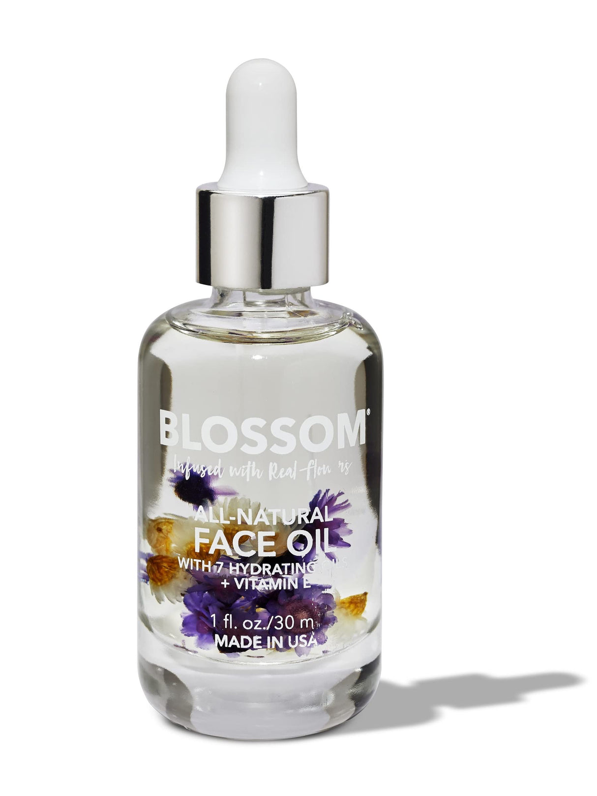 Blossom Unscented All Natural, Vegan, Cruelty Free Face Oil with Vitamin E, Infused with Real Flowers, Made in USA, 1 fl. oz., Spring Bouquet