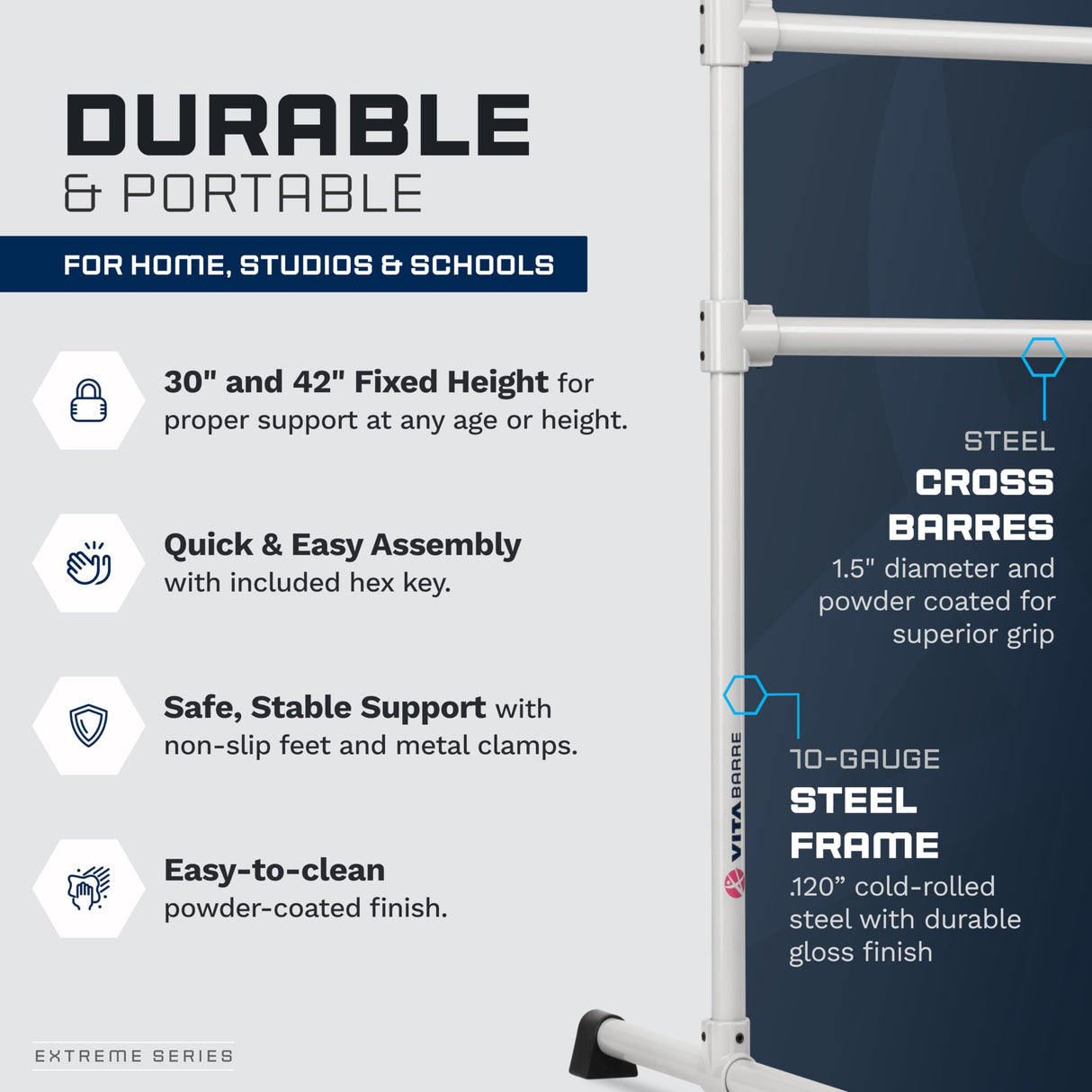 VITA Barre Portable Freestanding Double Ballet Barre, Extreme, Steel | Fixed Height, Made in USA, Home or Gym Exercise Equipment for Kids & Adults | Dance, Fitness, Pilates