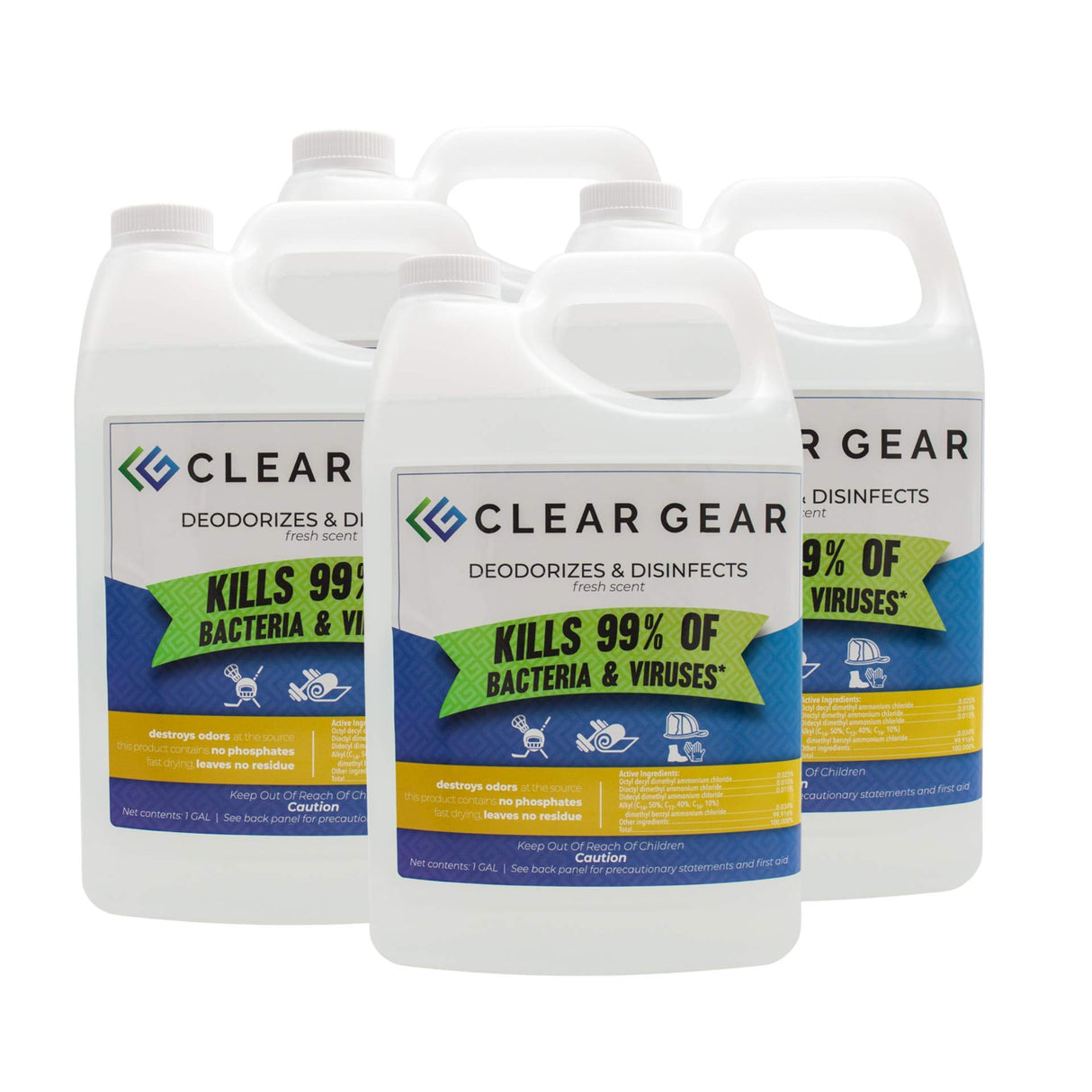 Disinfectant, Cleaner, and Deodorizer Bundle for Sports Equipment, Gyms, and Fitness Centers - EPA-Registered, Hospital Grade, Made in USA - 1 Gallon Bottle + (4) 1 Gallon Bottle Bundle
