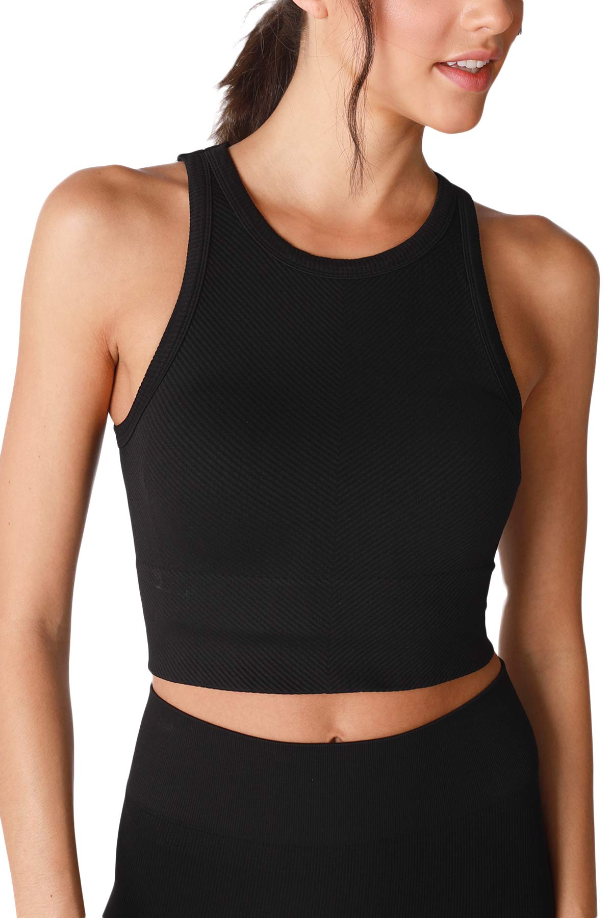 NIKIBIKI Women Seamless Chevron High Neck Crop Top, Made in U.S.A, One Size