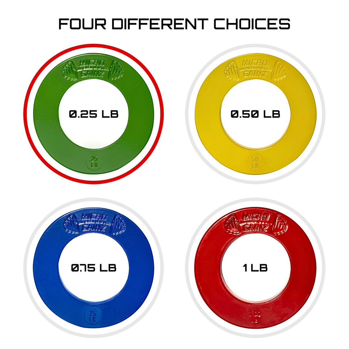 Micro Gainz Multi-Color Calibrated Fractional Weight Plates Set of 2 Pieces, Choose Set (.25LB-1LB), Designed for Olympic Barbell Weights for Strength Training, Made in USA