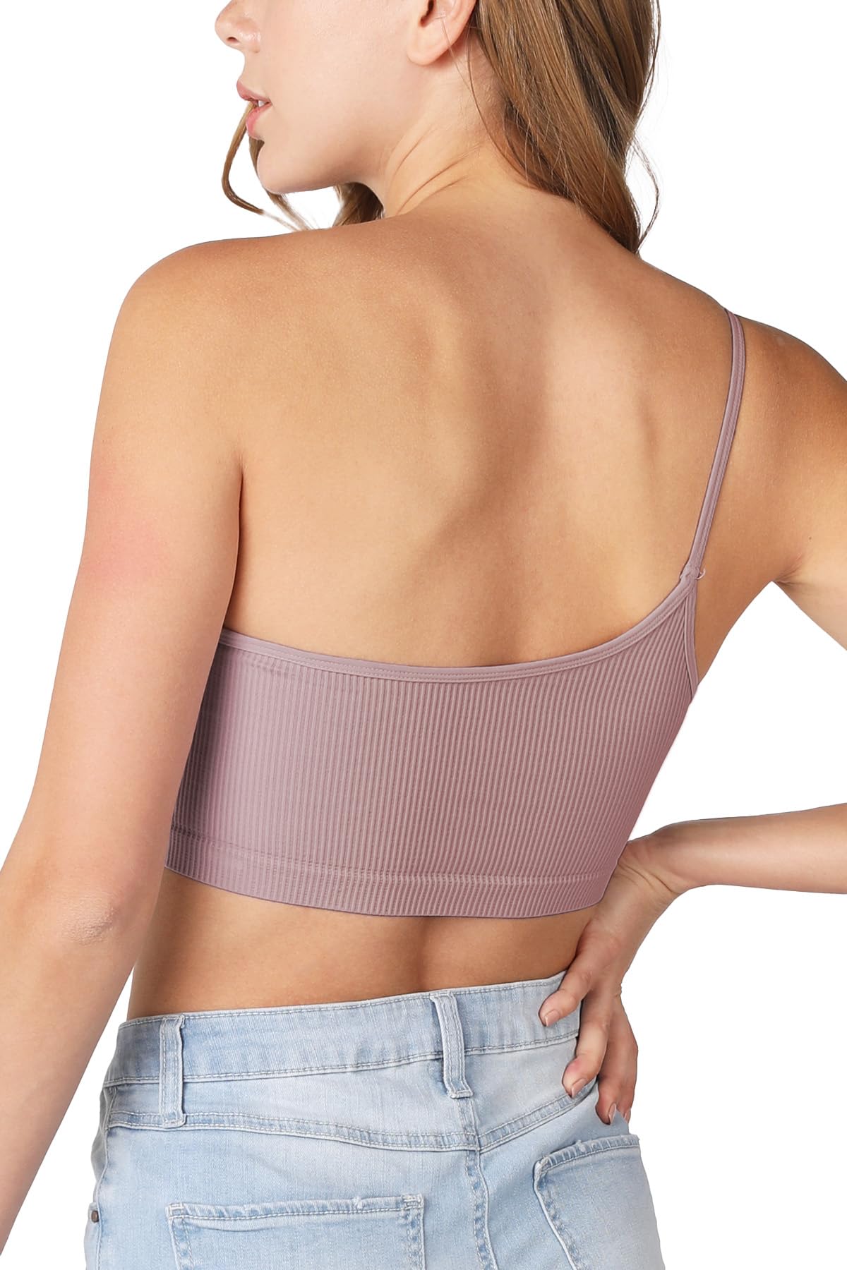 NIKIBIKI Women Seamless One Shoulder Ribbed Bralette, Made in U.S.A, One Size
