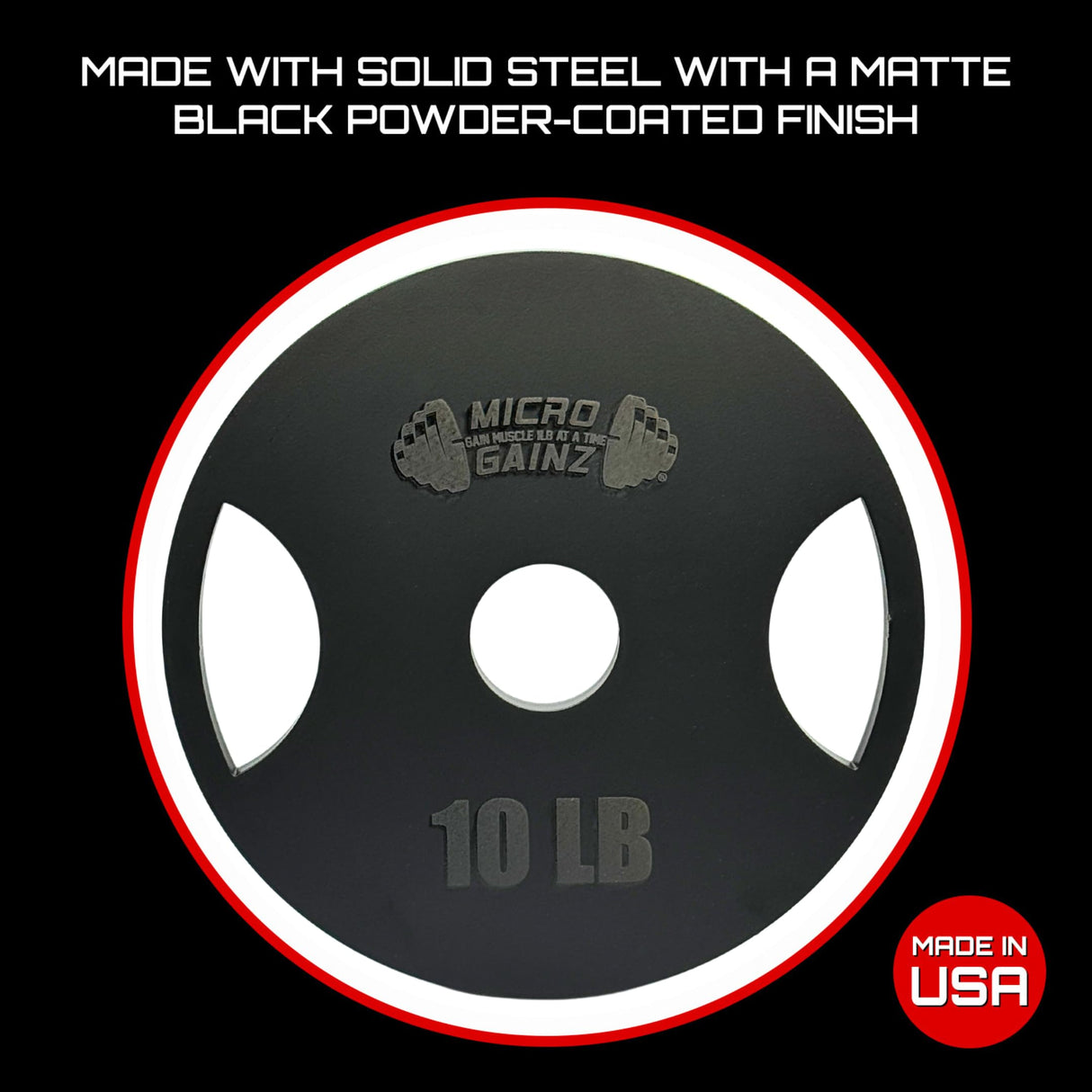 Micro Gainz Steel Olympic Barbell Weight Set of 2 Plates, 2.5lb, 5lb or 10lb, Plate Set Designed for Strength Training & Loading Bar Weights, Made in USA