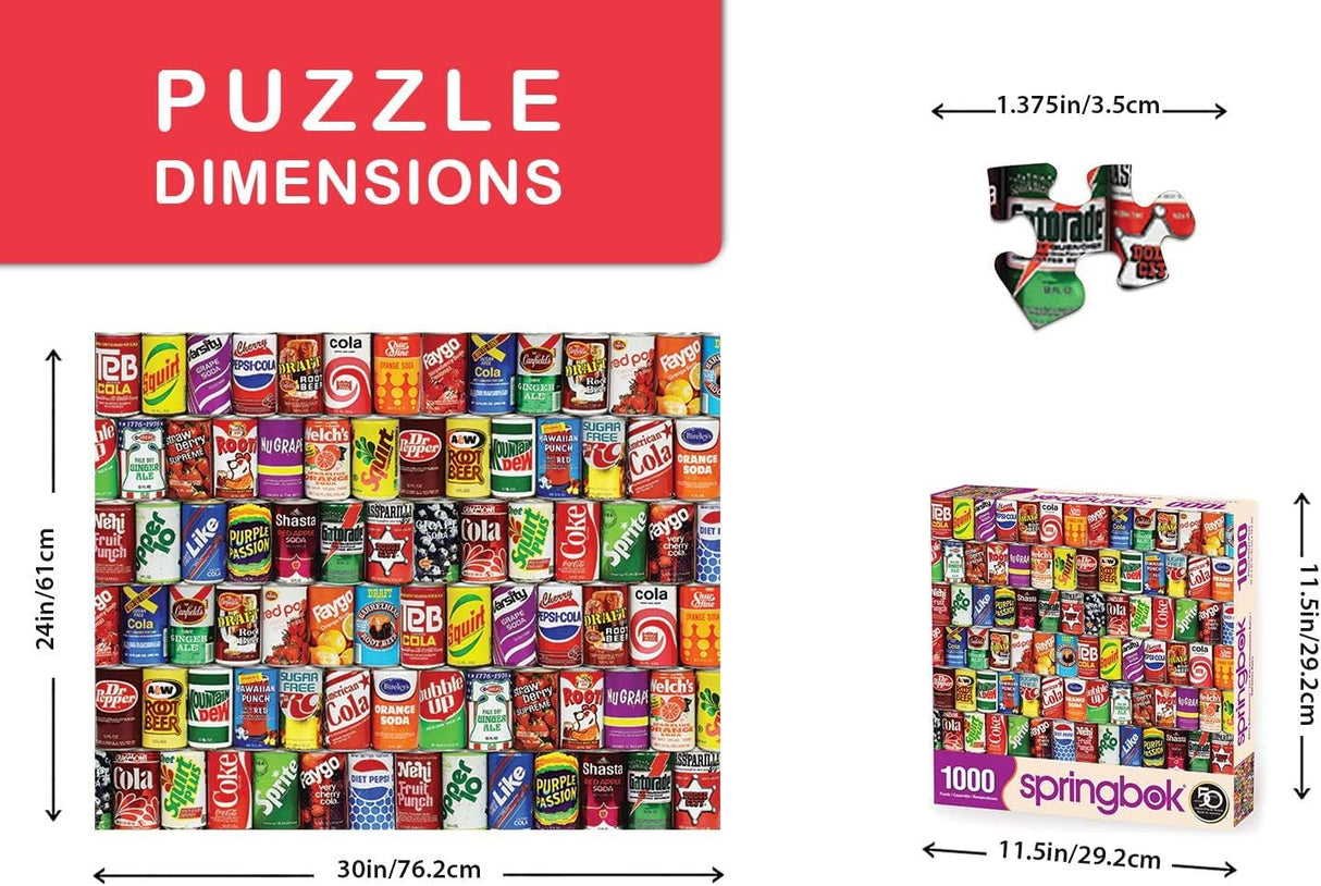 Springbok - Retro Refreshments - 1000 Piece Jigsaw Puzzle- Vintage soft drink can collage to challenge your brain