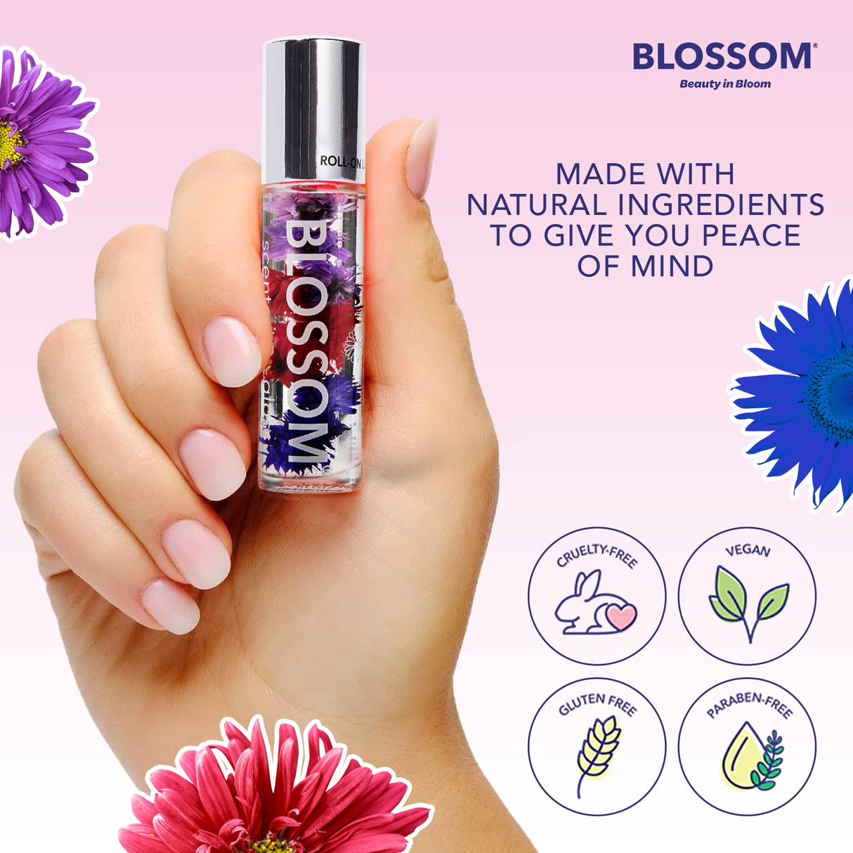 Blossom Scented Roll on Lip Gloss, Infused with Real Flowers, Made in USA, 0.20 fl. oz./5.9ml, Watermelon