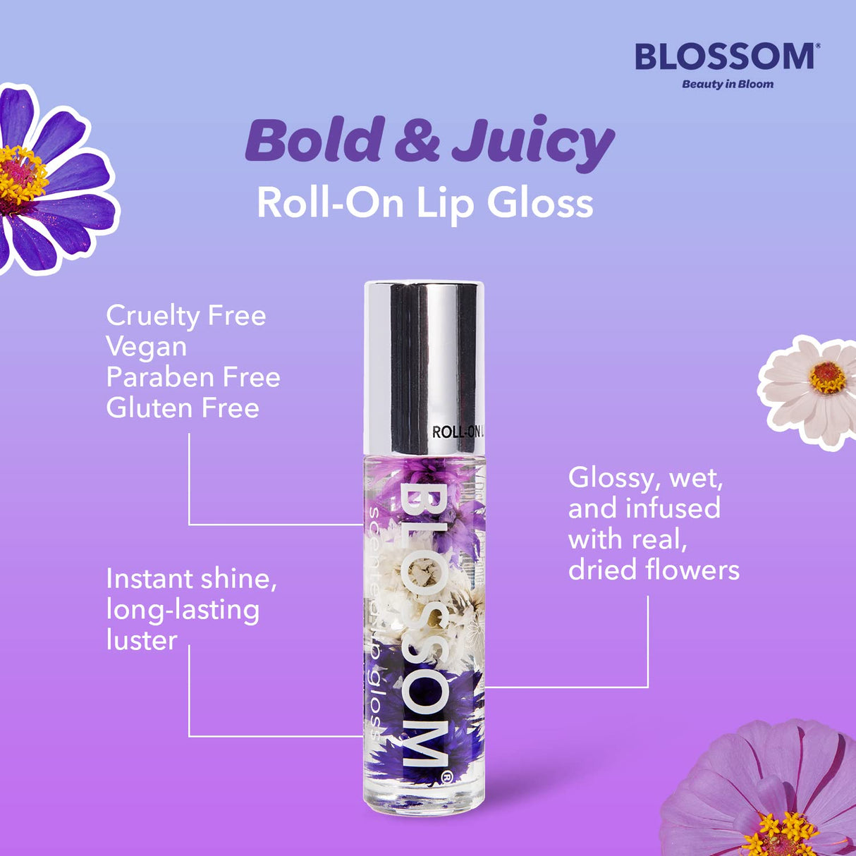 Blossom Scented Roll on Lip Gloss, Infused with Real Flowers, Made in USA, 0.20 fl. oz./5.9ml, Watermelon