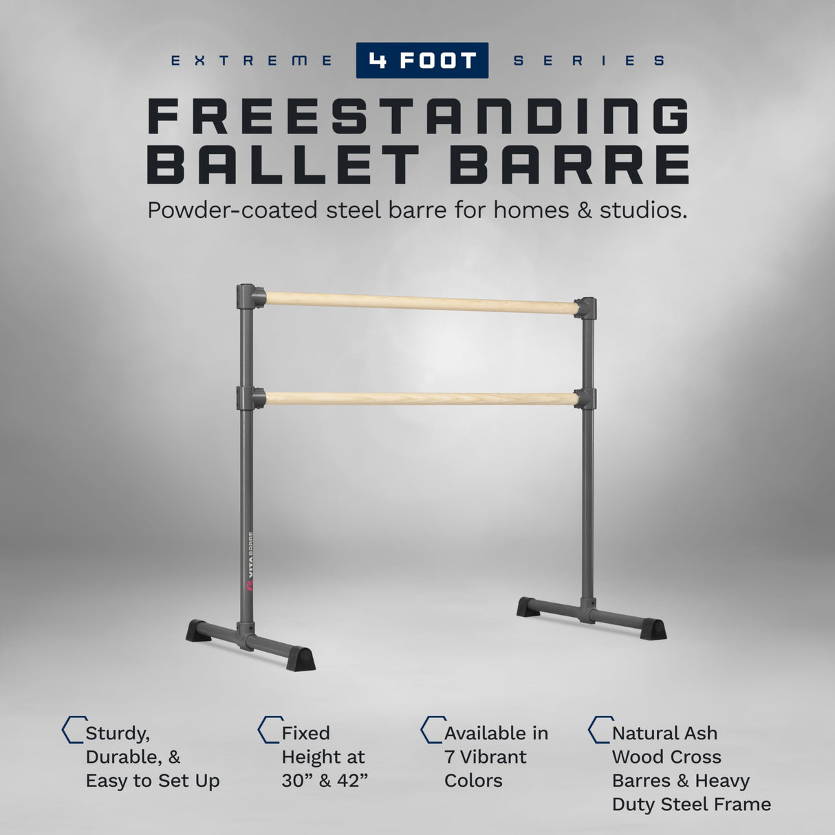 VITA Barre Portable Freestanding Double Ballet Barre, Extreme, Wood | Fixed Height, Made in USA, Home or Gym Exercise Equipment for Kids & Adults | Dance, Fitness, Pilates