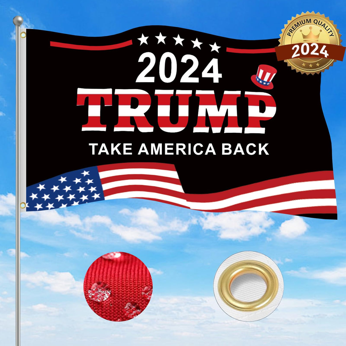 Trump 2024 Take America Back Flags 3x5 Outdoor Made in USA-Trump 2024 Flag for Outside with 2 Brass Grommets UV protection Fade Resistant for Indoor Outdoor