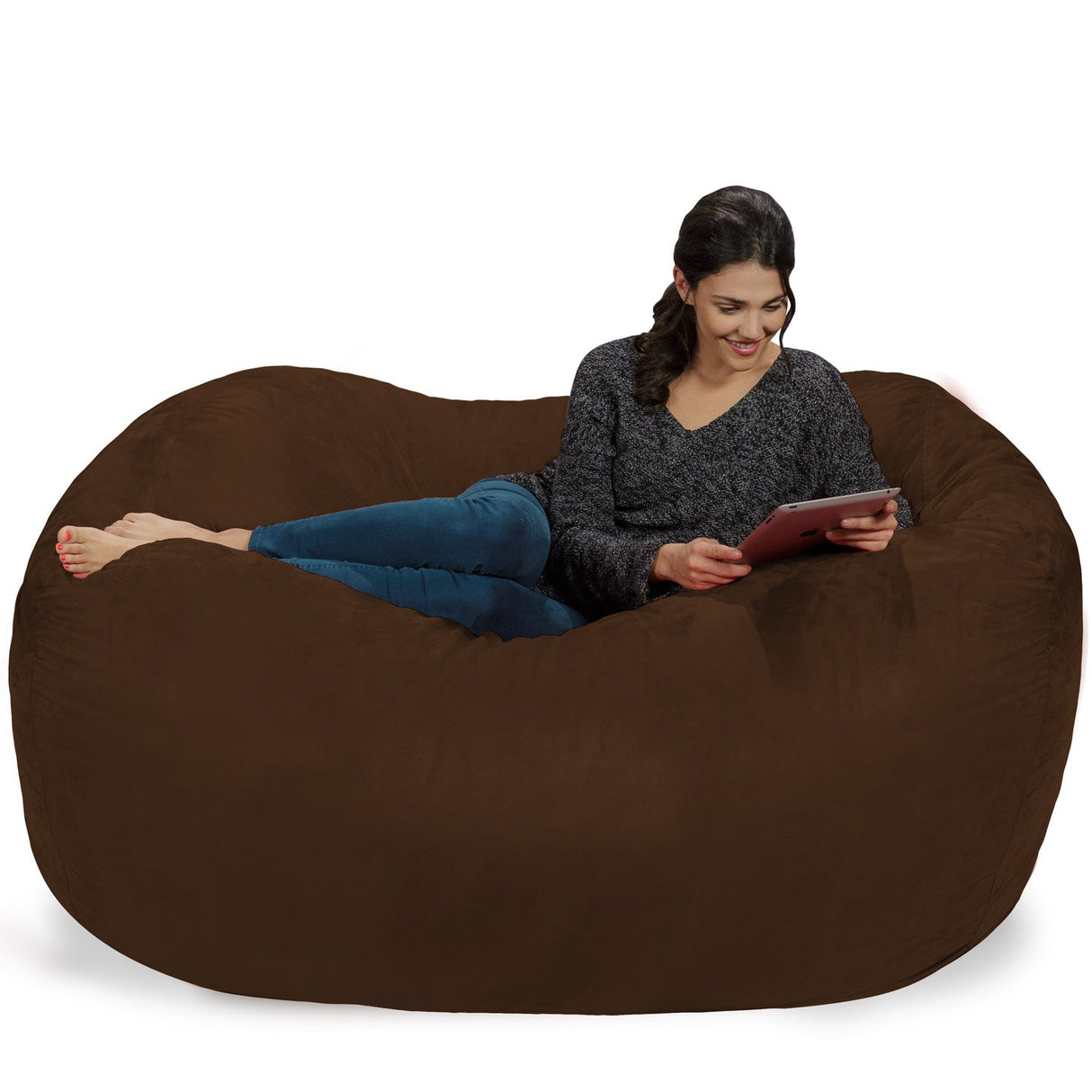 Chill Sack Bean Bag Chair: Huge 6' Memory Foam Furniture Bag and Large Lounger - Big Sofa with Soft Micro Fiber Cover - Red Furry