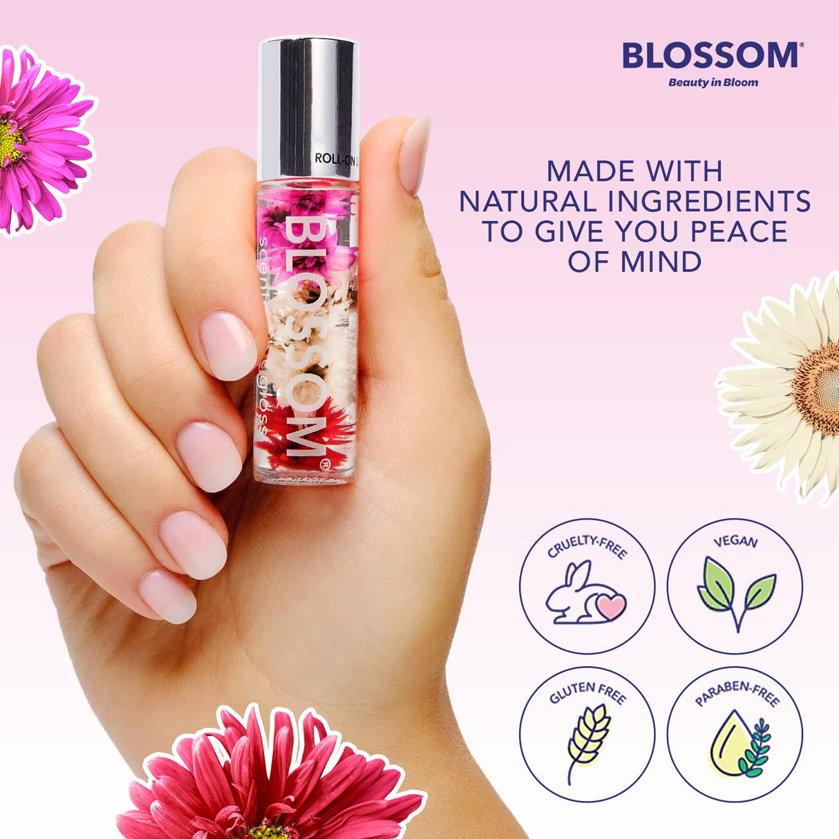 Blossom Scented Roll on Lip Gloss, Infused with Real Flowers, Made in USA, 0.20 fl. oz./5.9ml, Watermelon