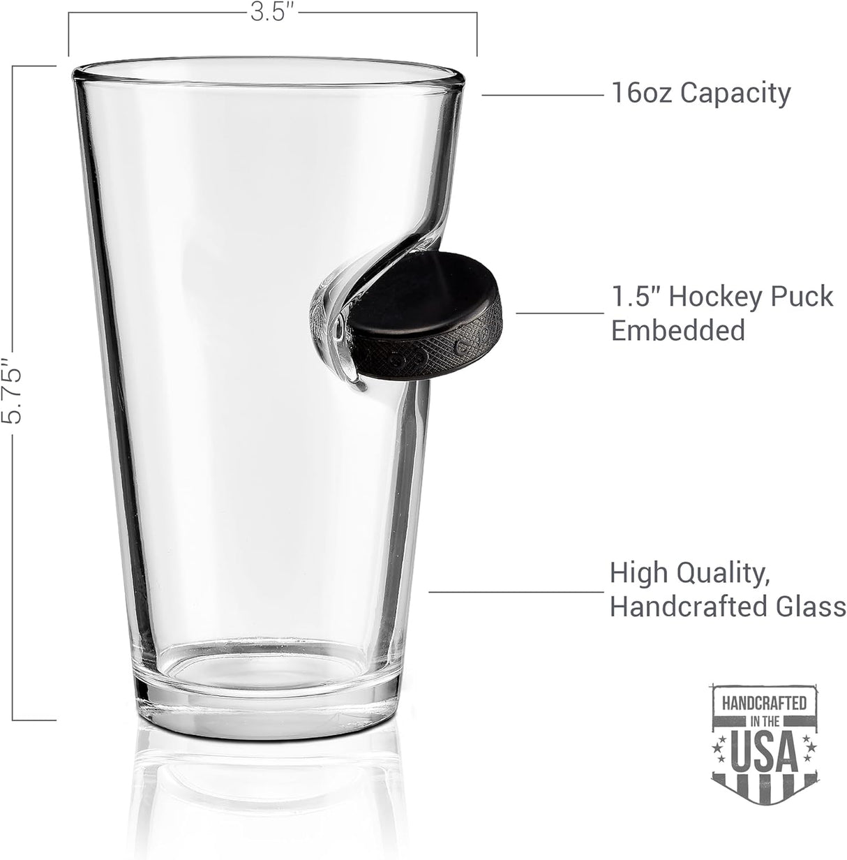 BenShot Hockey Puck Glasses - 16oz Pint, 11oz Rocks, 15oz Wine | Made in the USA