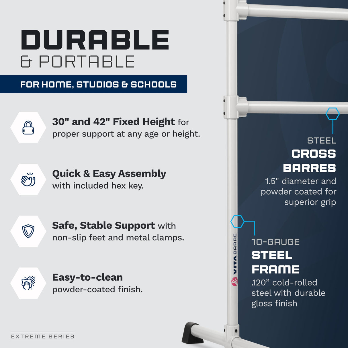 VITA Barre Portable Freestanding Double Ballet Barre, Extreme, Steel | Fixed Height, Made in USA, Home or Gym Exercise Equipment for Kids & Adults | Dance, Fitness, Pilates