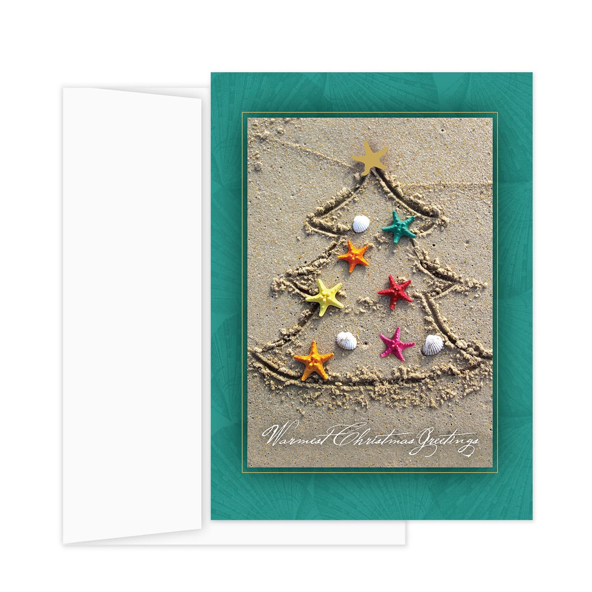 Masterpiece Sparkling Santa Christmas Cards / 16 Festive Holiday Cards Set With White Envelopes / 5 5/8" x 7 7/8" Winter Gold Foil Greeting Cards With Inside Verse/Made In The USA