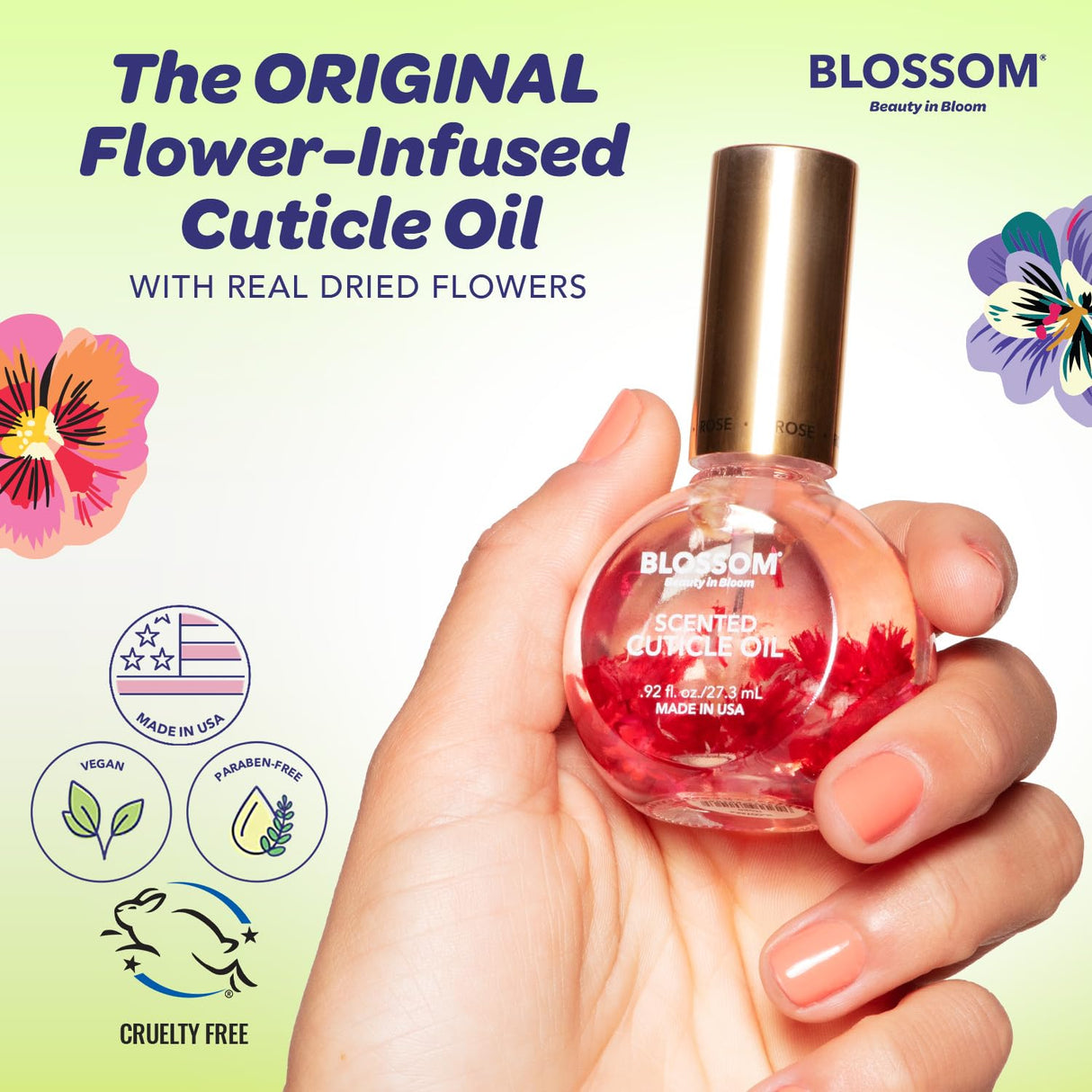 Blossom Scented Cuticle Oil, Infused with Real Flowers, Hydrating, Moisturizing, Strengthening, Made in USA, 0.5 fl. oz, Amazon Exclusive, Watermelon