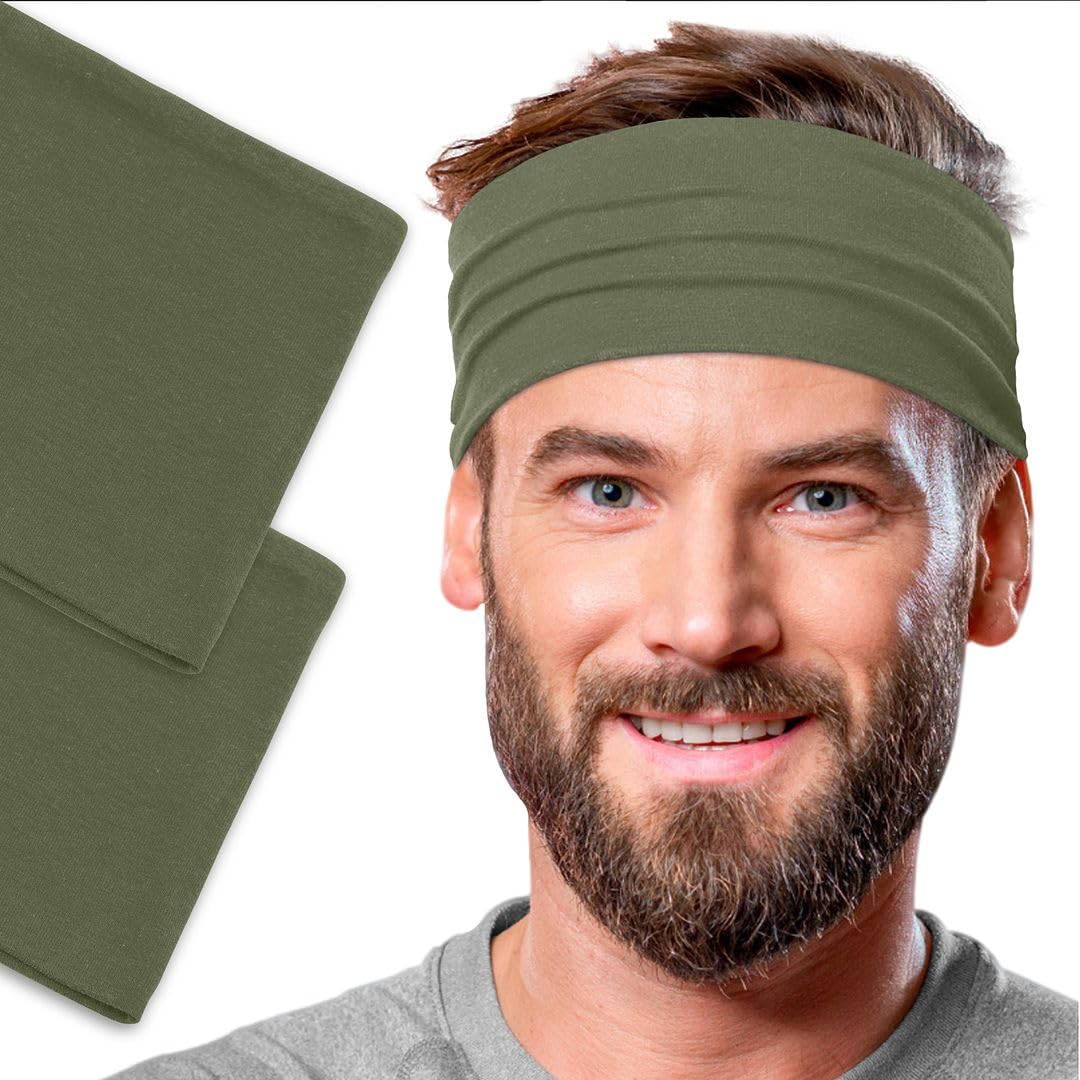 Men's Cotton Headbands Sweatbands 5" Wide Sports Fitness Yoga Fashion Made in USA