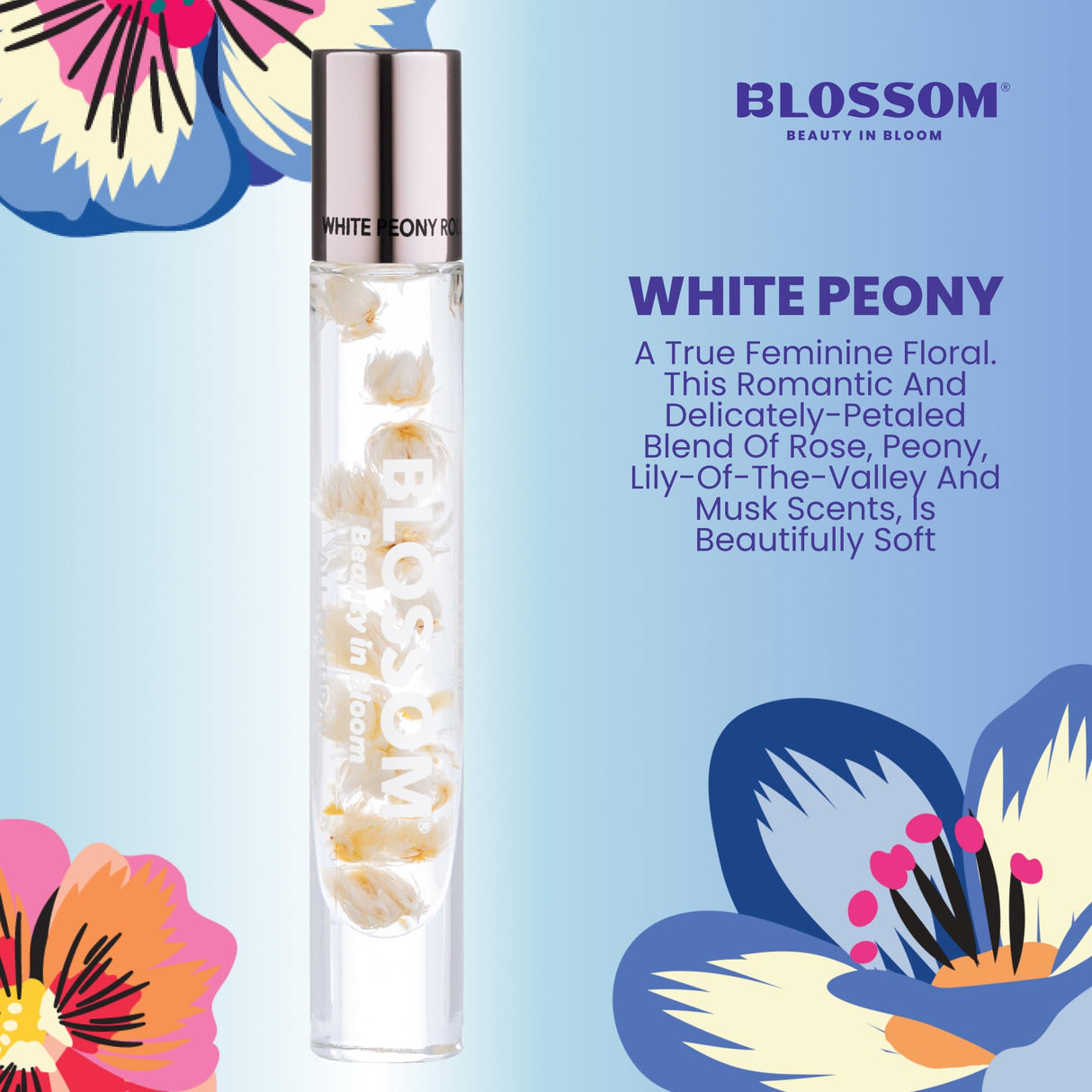 Blossom Roll on Perfume Oil for Women, Alcohol Free Rollerball Perfume with Essential Oil, Infused with Real Flowers, Made in USA, 0.20 oz (Lemon, Bergamot, Violet, White Musk), Cactus Flower