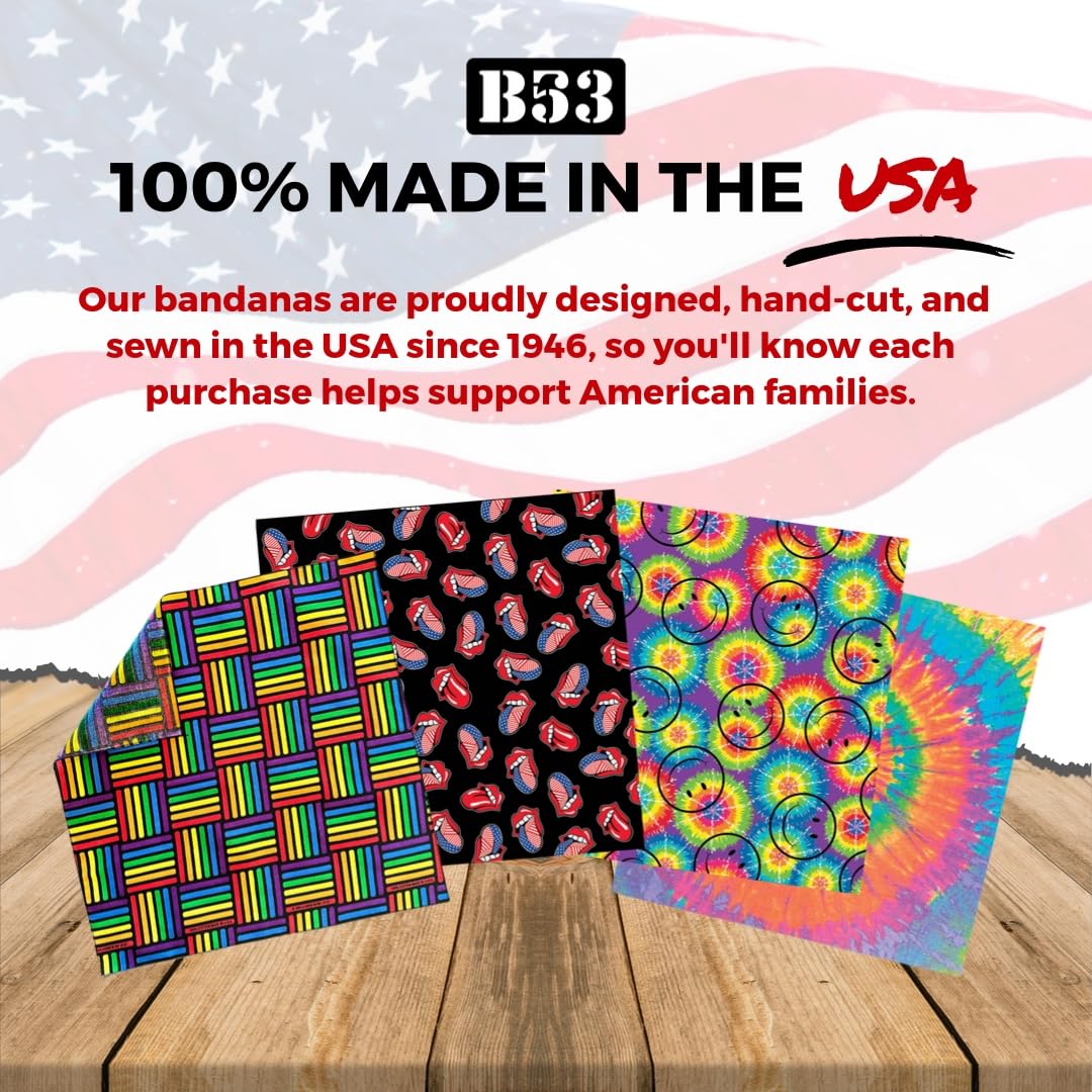 B53 100% Cotton Paisley Bandanas Made in the USA - Stylish Headband, Handkerchief, Scarf - 21 inch x 21 inch