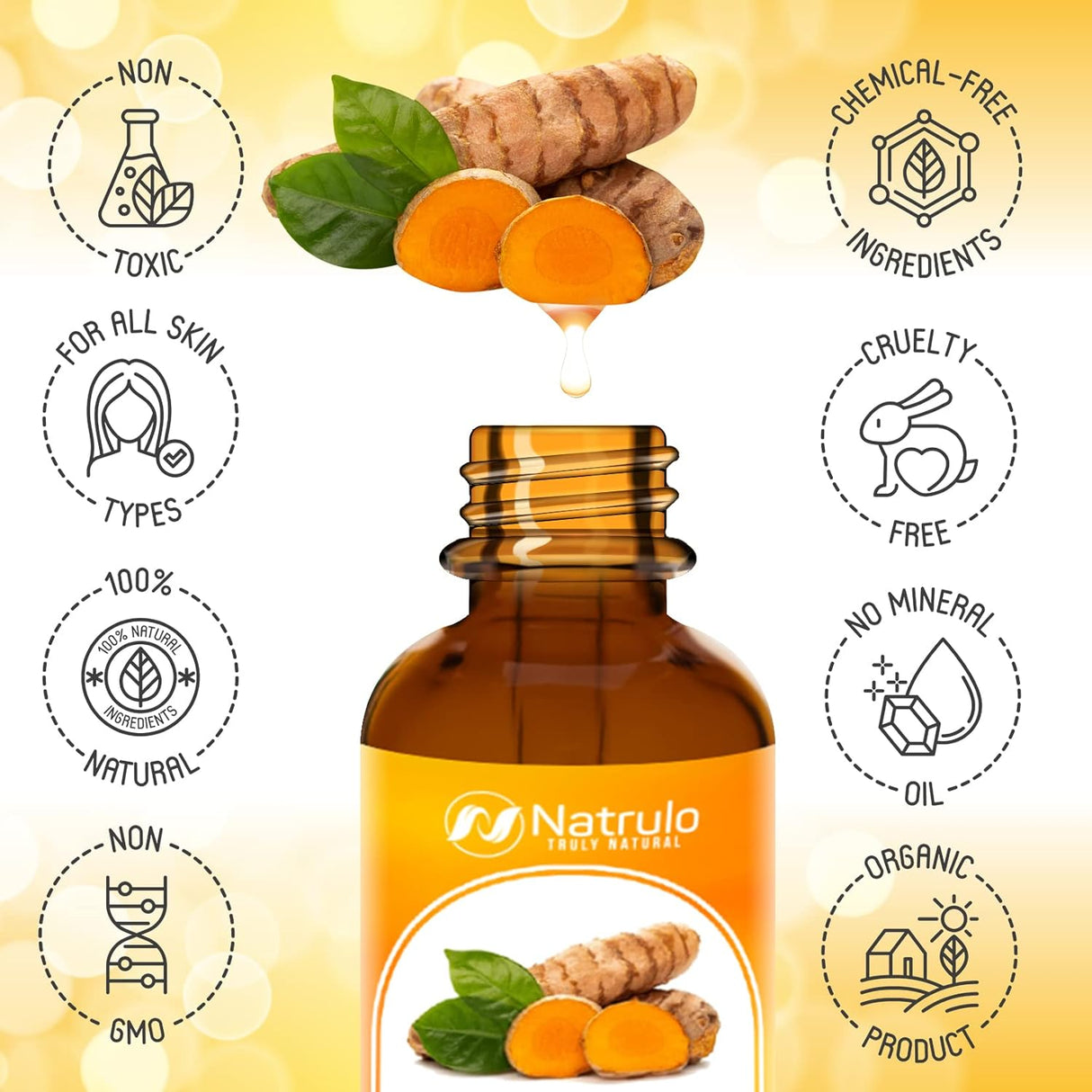 Turmeric Serum for Face & Body - All Natural Turmeric Skin Brightening Oil for Dark Spots - Cleanses Skin, Fights Acne, Evens Tone, Heals Scars - Pure Handcrafted Turmeric Oil Skincare Made in the USA