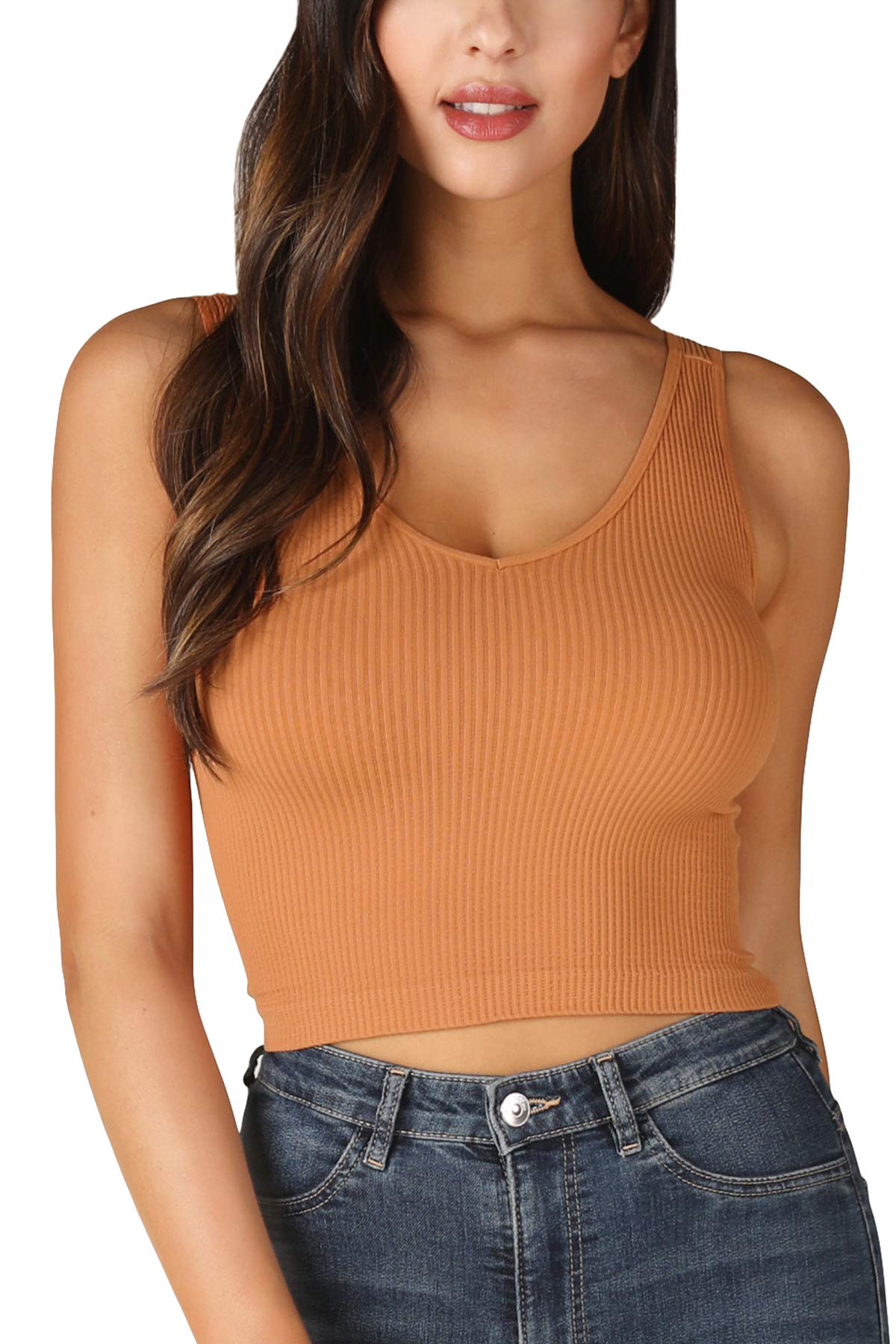 NIKIBIKI Women Seamless V-Neck Ribbed Crop Top, Made in U.S.A, One Size