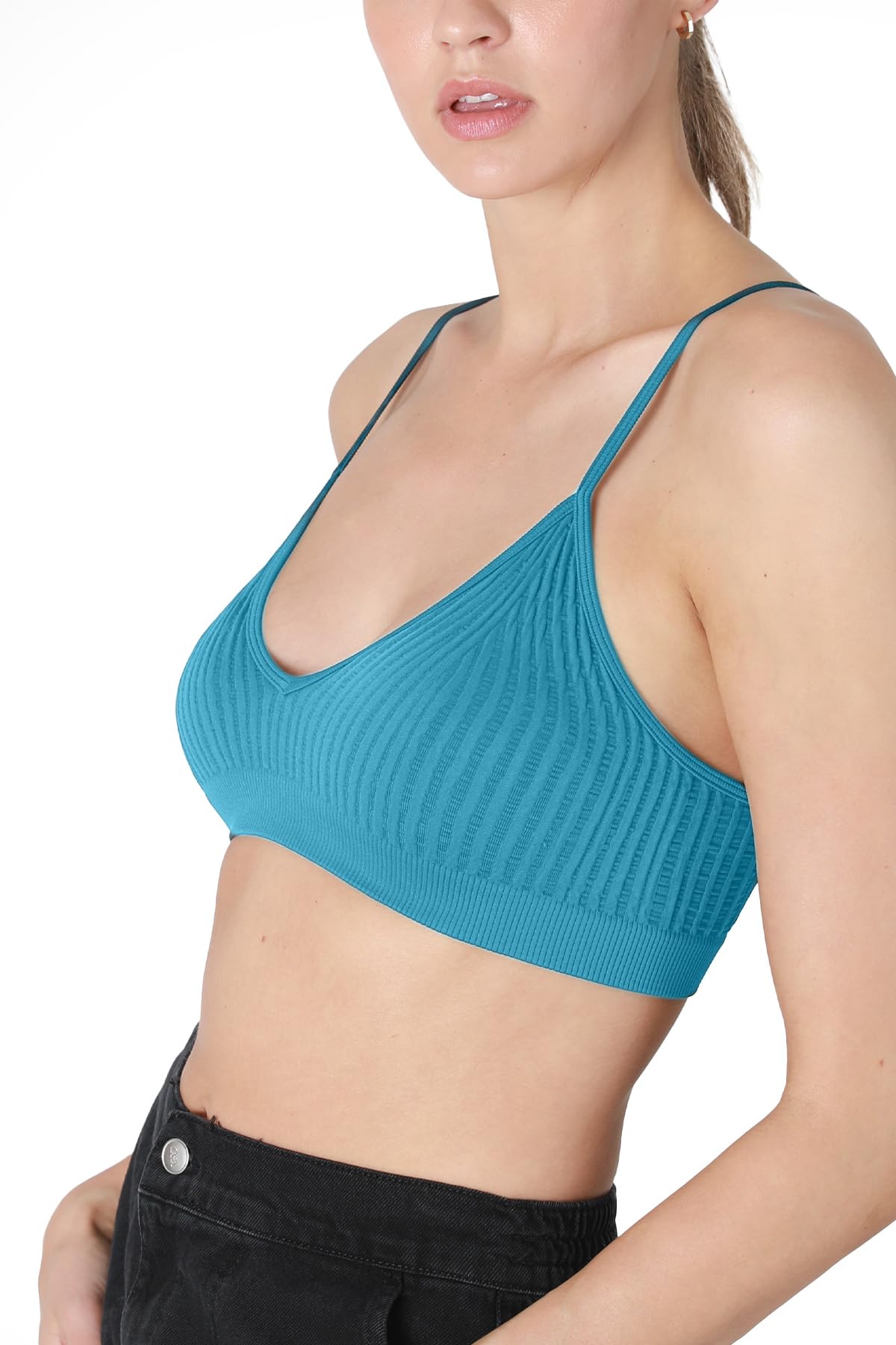 NIKIBIKI Women Seamless Ribbed V-Neck Bralette, Made in U.S.A, One Size