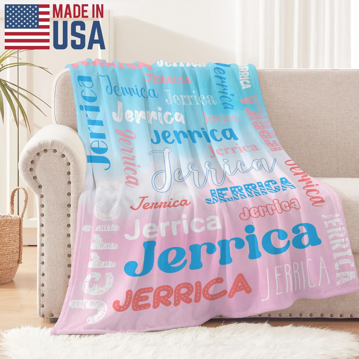 Custom Blanket with Name, Soft Cozy Personalized Name Blankets for Kids, Girls, Boys, Adults, Customized Christmas Blanket for Women, Men, Newborn, New Mom, Red Colors, Made in USA