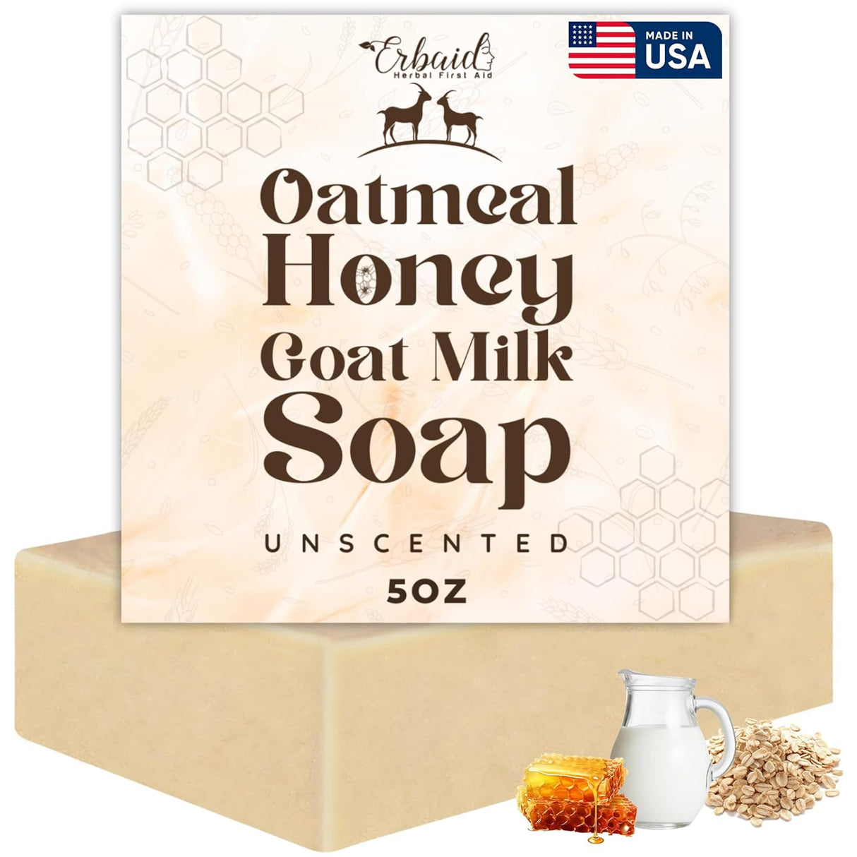 Oatmeal Soap – Natural Oatmeal & Honey Goat Milk Soap Bar – Face & Body Wash for Eczema, Psoriasis, Dry, Itchy, Sensitive Skin Relief – Unscented Soap Great for Kids, Babies – Handcrafted, Made in USA