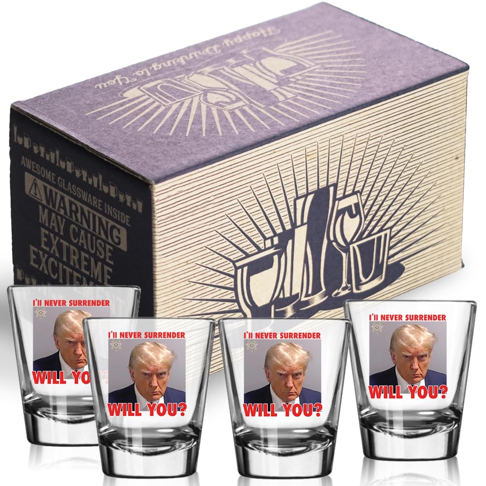 Trump Mugshot Shot Glass | Trump Lovers Gift | Gift for Him - Set of 4 (2 oz)