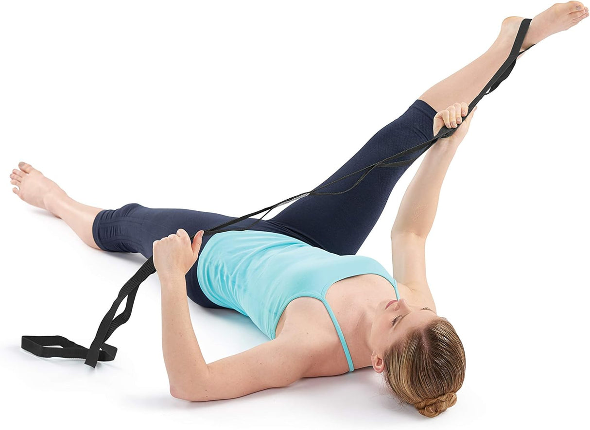 OPTP The Original Stretch Out Strap XL with Exercise Book, USA Made Stretch Out Straps for Physical Therapy, Yoga Stretching Strap or Knee Therapy Strap - Ten Loops, 7'5" Strap