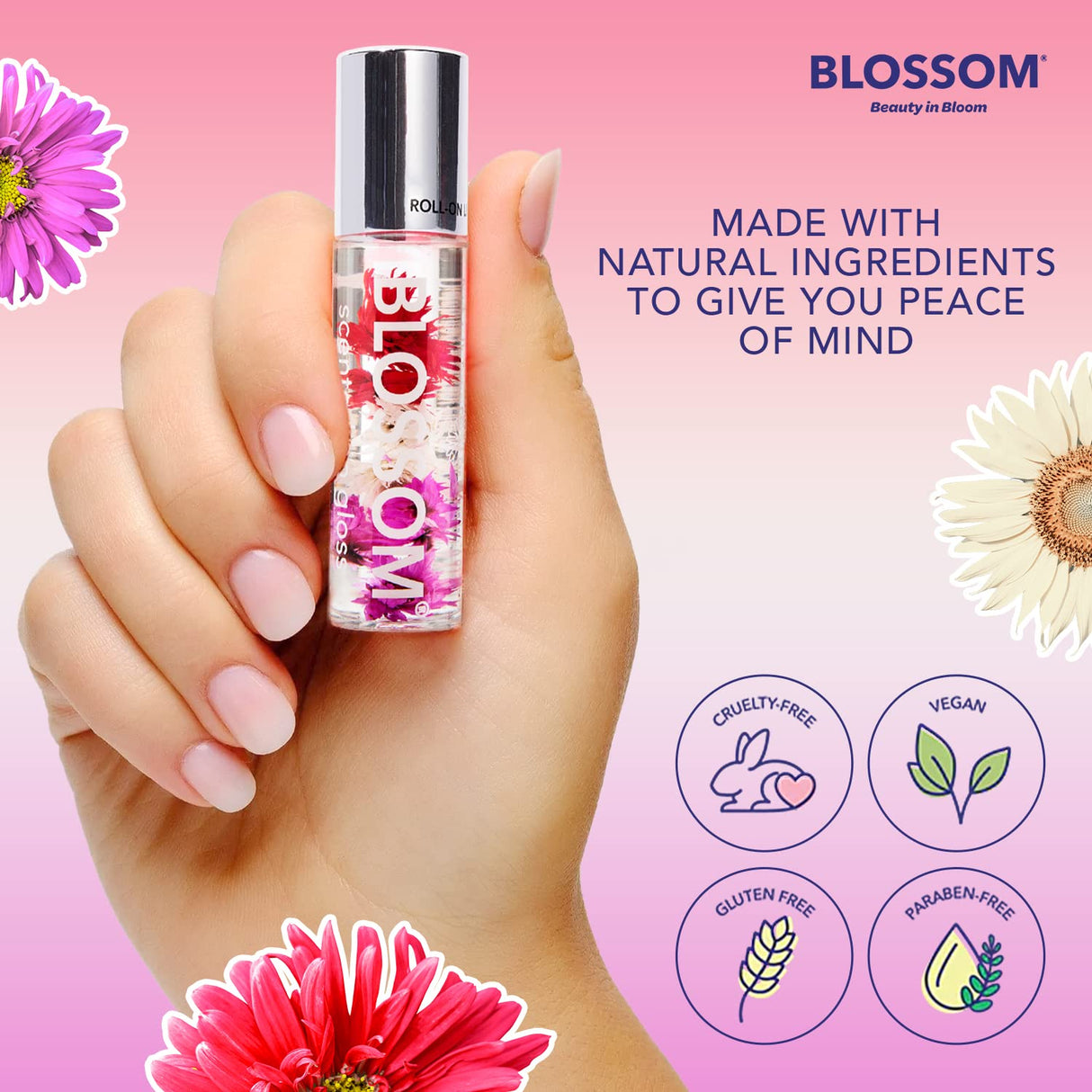 Blossom Scented Roll on Lip Gloss, Infused with Real Flowers, Made in USA, 0.20 fl. oz./5.9ml, Watermelon