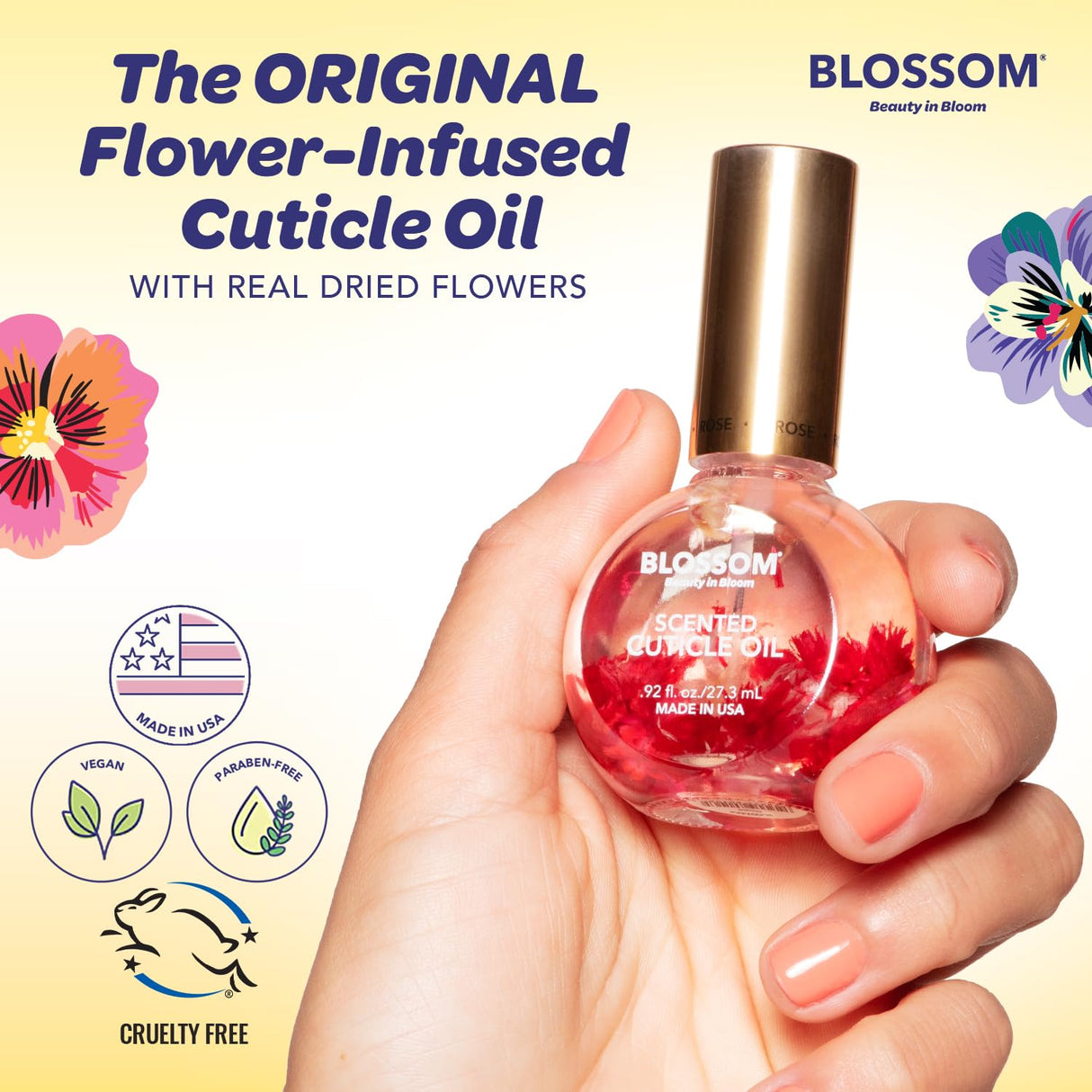 Blossom Scented Cuticle Oil, Infused with Real Flowers, Hydrating, Moisturizing, Strengthening, Made in USA, 0.5 fl. oz, Amazon Exclusive, Watermelon