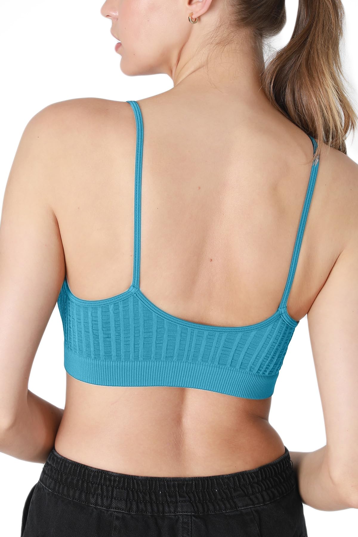 NIKIBIKI Women Seamless Ribbed V-Neck Bralette, Made in U.S.A, One Size