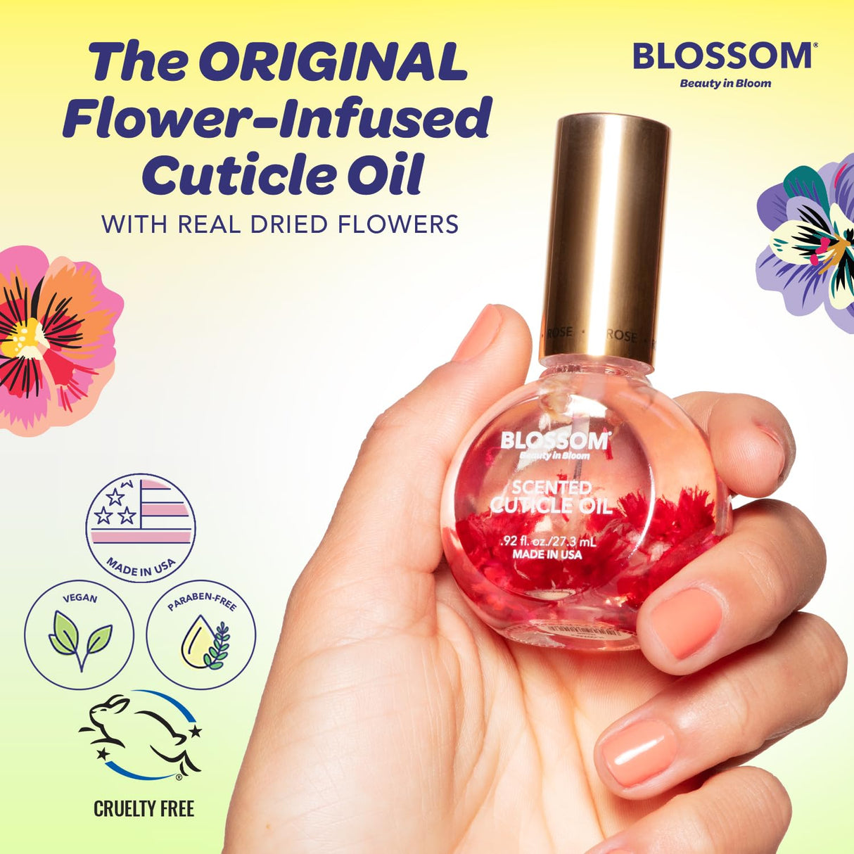 Blossom Scented Cuticle Oil, Infused with Real Flowers, Hydrating, Moisturizing, Strengthening, Made in USA, 0.5 fl. oz, Amazon Exclusive, Watermelon
