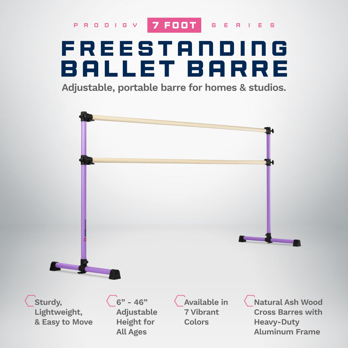 VITA Barre Portable Freestanding Double Ballet Barre, Prodigy, Wood | Adjustable Height, USA Made, Home or Gym Exercise Equipment for Kids & Adults | Dance, Fitness, Pilates