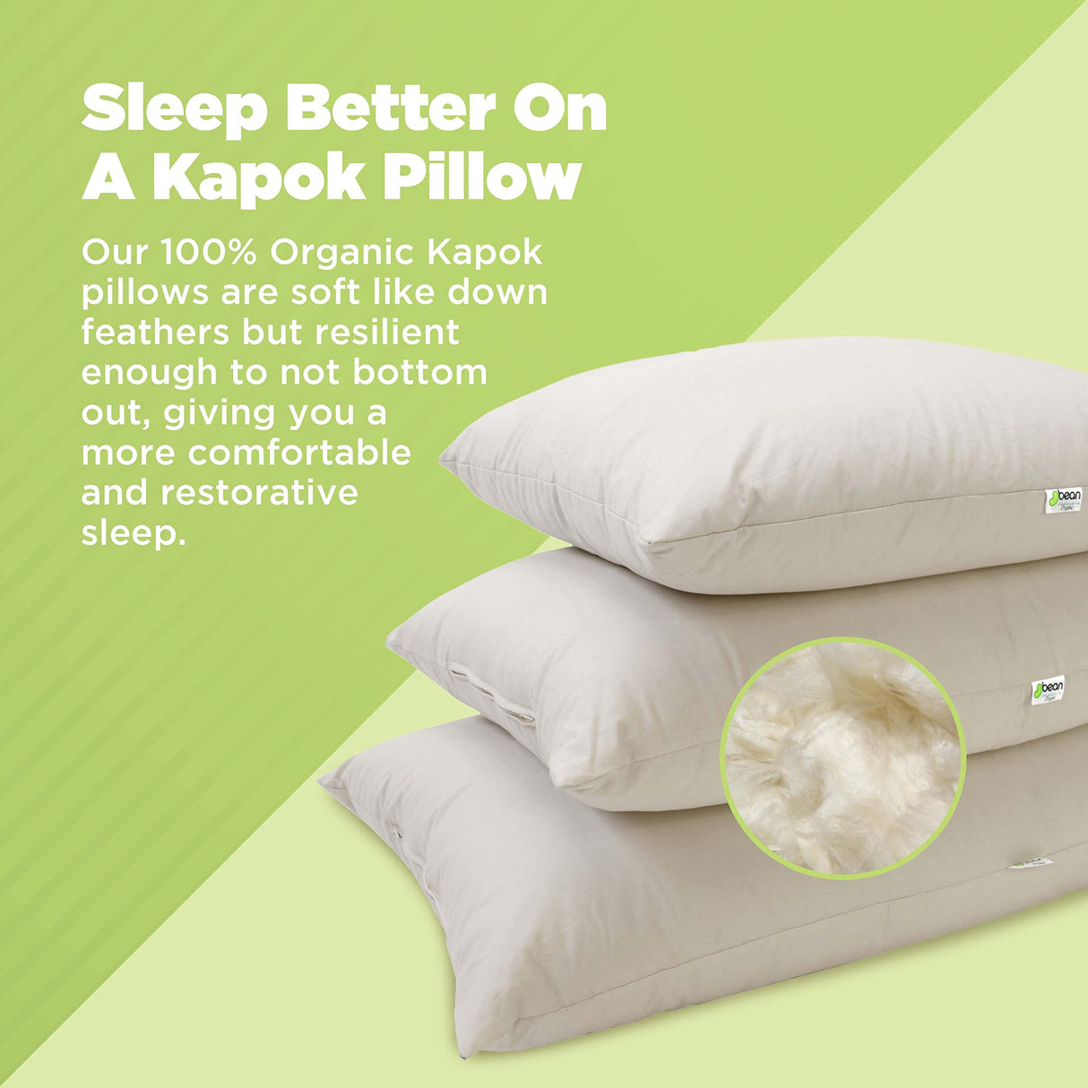 Kapok Standard Bed Pillow - 20" x 26" - Organic Cotton, Vegan, Premium Quality - Made in USA - Neck Bed Body Floor Cushion Insert Couch Throw Bolster - Organic Eco Friendly Fabric and Fill